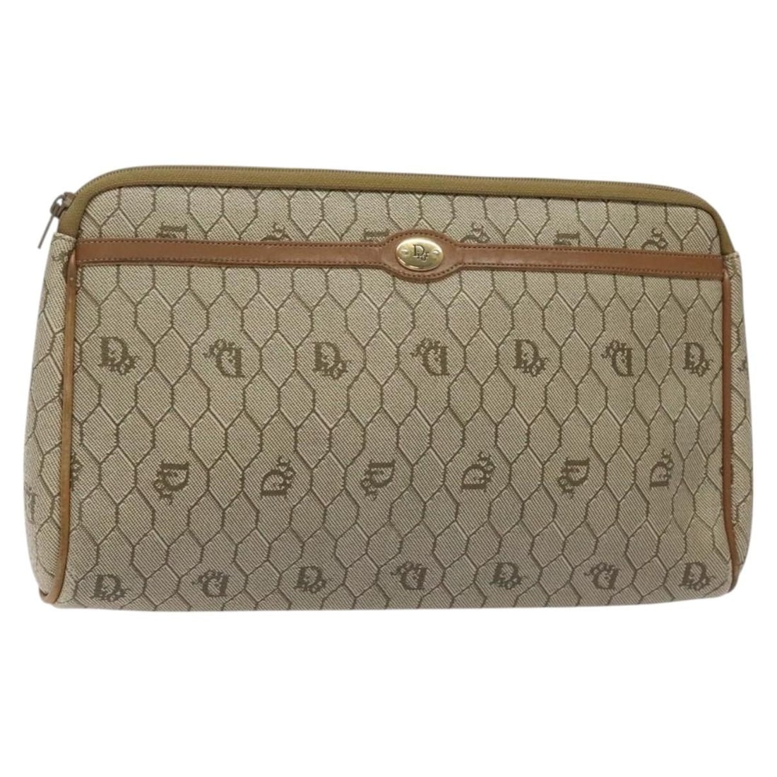 Beige Honeycomb Pattern Dior Vintage Zip Clutch Pouch (1 of 1)
