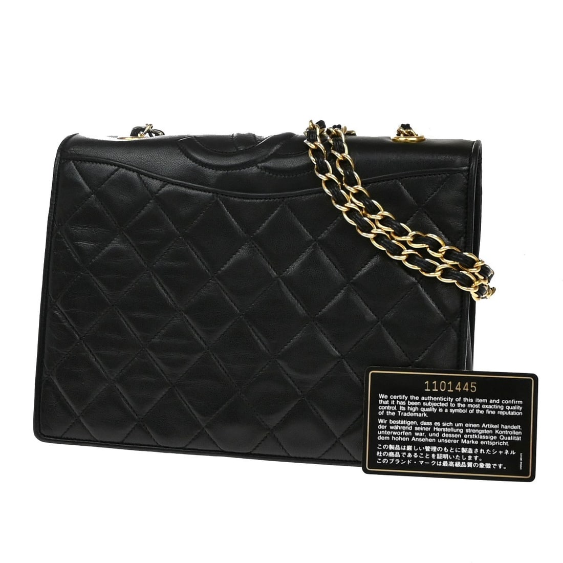 Chanel Black CC Flap Shoulder Bag Vintage: Chanel Black CC Flap Shoulder Bag Vintage This is a Chanel Vintage CC Full Flap shoulder bag in black. The exterior shows minor scuffs, dirt, stains, scratches, wrinkles, and some peeling of the gold-