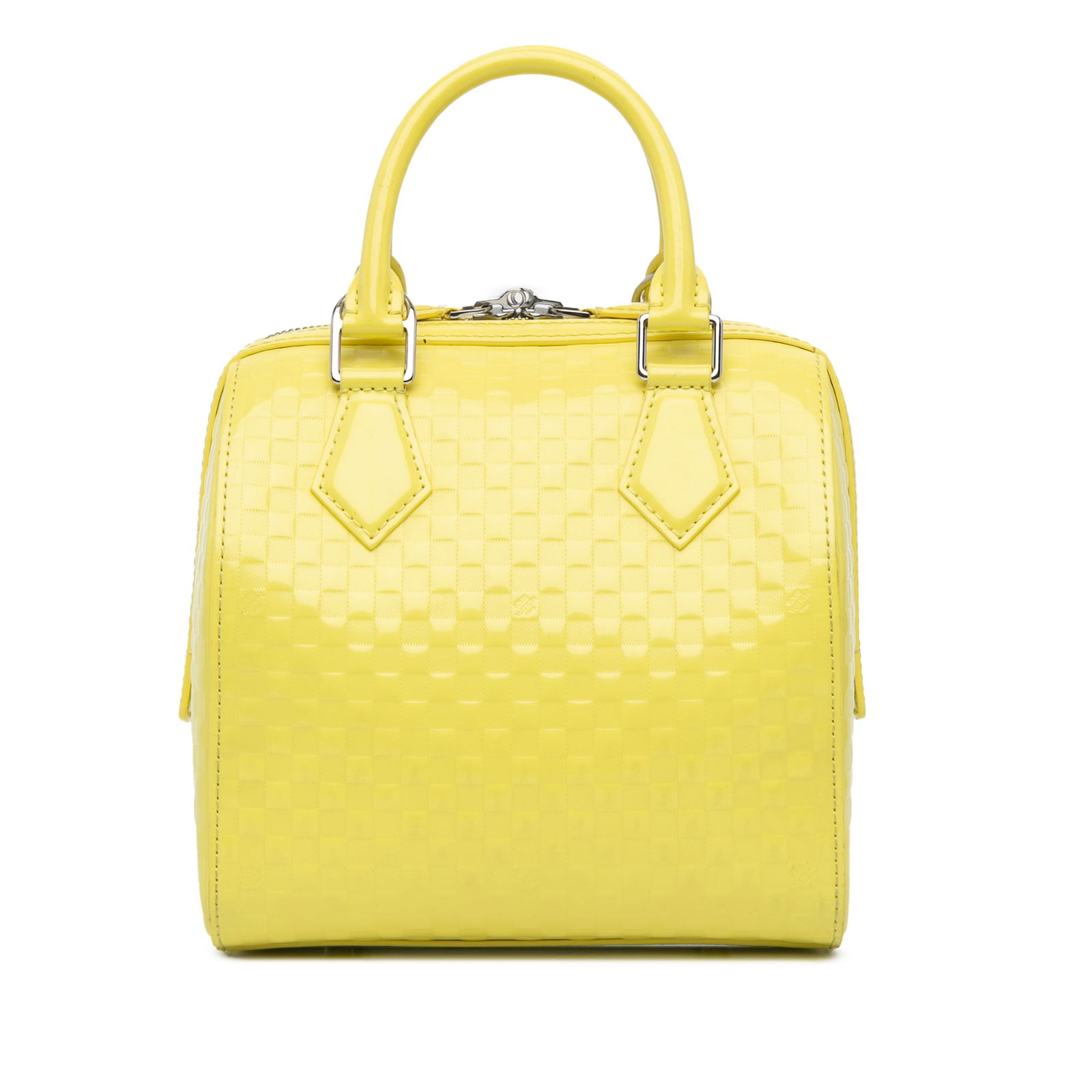 Louis Vuitton Damier Facette Speedy Cube PM Yellow Leather Bag: Louis Vuitton Damier Facette Speedy Cube PM Yellow Leather Bag The Louis Vuitton Damier Facette Speedy Cube PM is a stylish bag crafted from high-quality leather. It features rolled leather handles fo