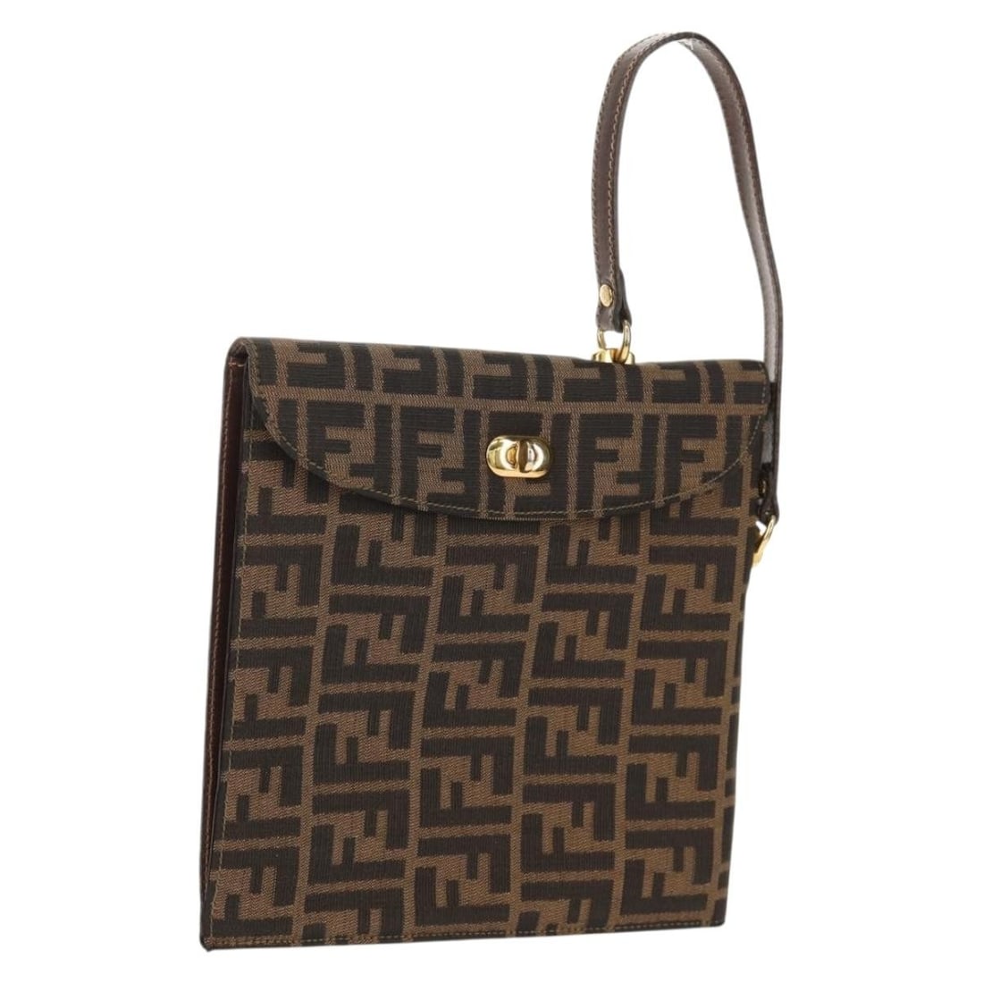 FENDI Zucca Canvas Hand Bag Black Brown Italy Auth 156483V (1 of 18)