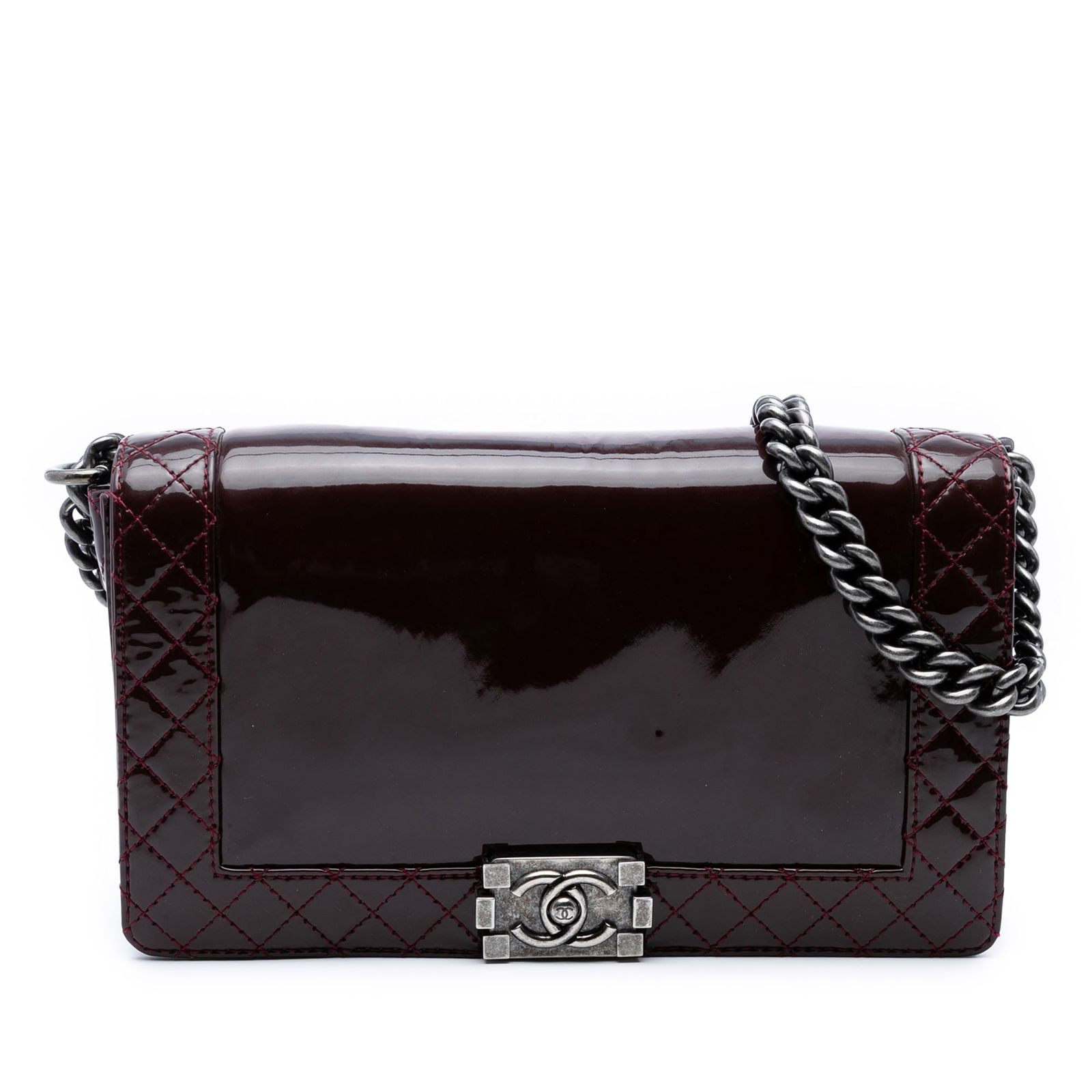 Chanel Medium Boy Reverso Flap Bag Red Patent Leather: Chanel Medium Boy Reverso Flap Bag Red Patent Leather The Chanel Medium Patent Boy Reverso Flap is a stylish and versatile bag crafted from high-quality patent leather. This eye-catching bag features