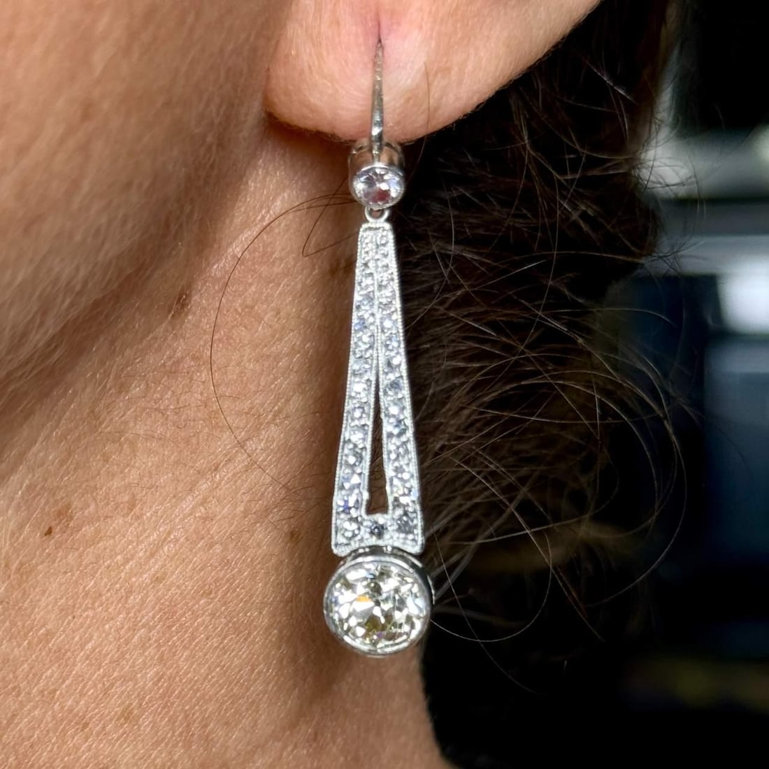 Platinum Diamond Earrings 4.72 Ct with 1.78 Ct and 1.46 Ct Diamonds (1 of 2)