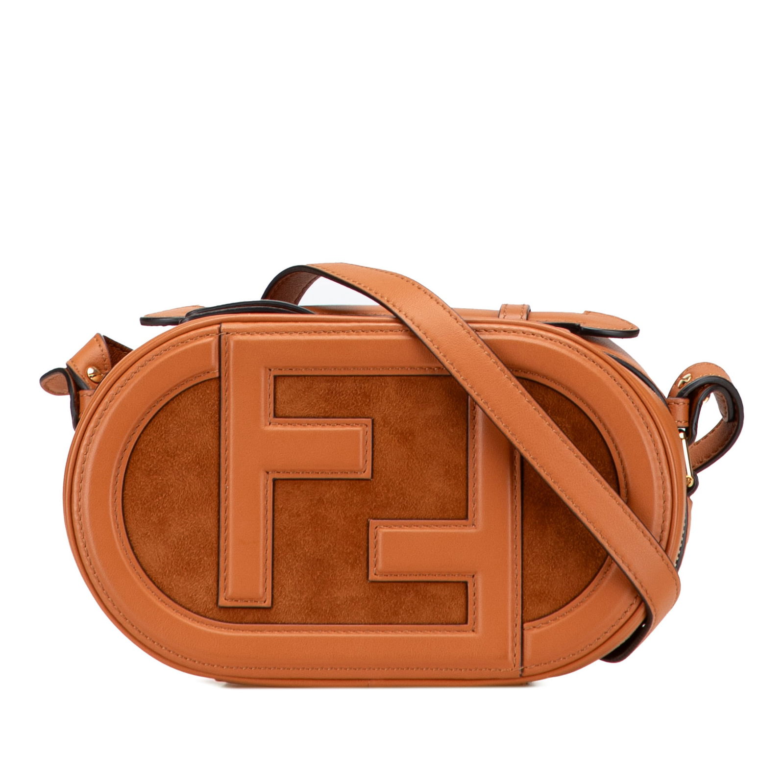 Fendi Mini O Lock Camera Case Brown Suede and Goatskin Leather: Fendi Mini O Lock Camera Case Brown Suede and Goatskin Leather The Fendi Mini Goatskin Trimmed Suede O Lock Camera Case is a stylish satchel crafted from luxurious suede leather with goatskin leather