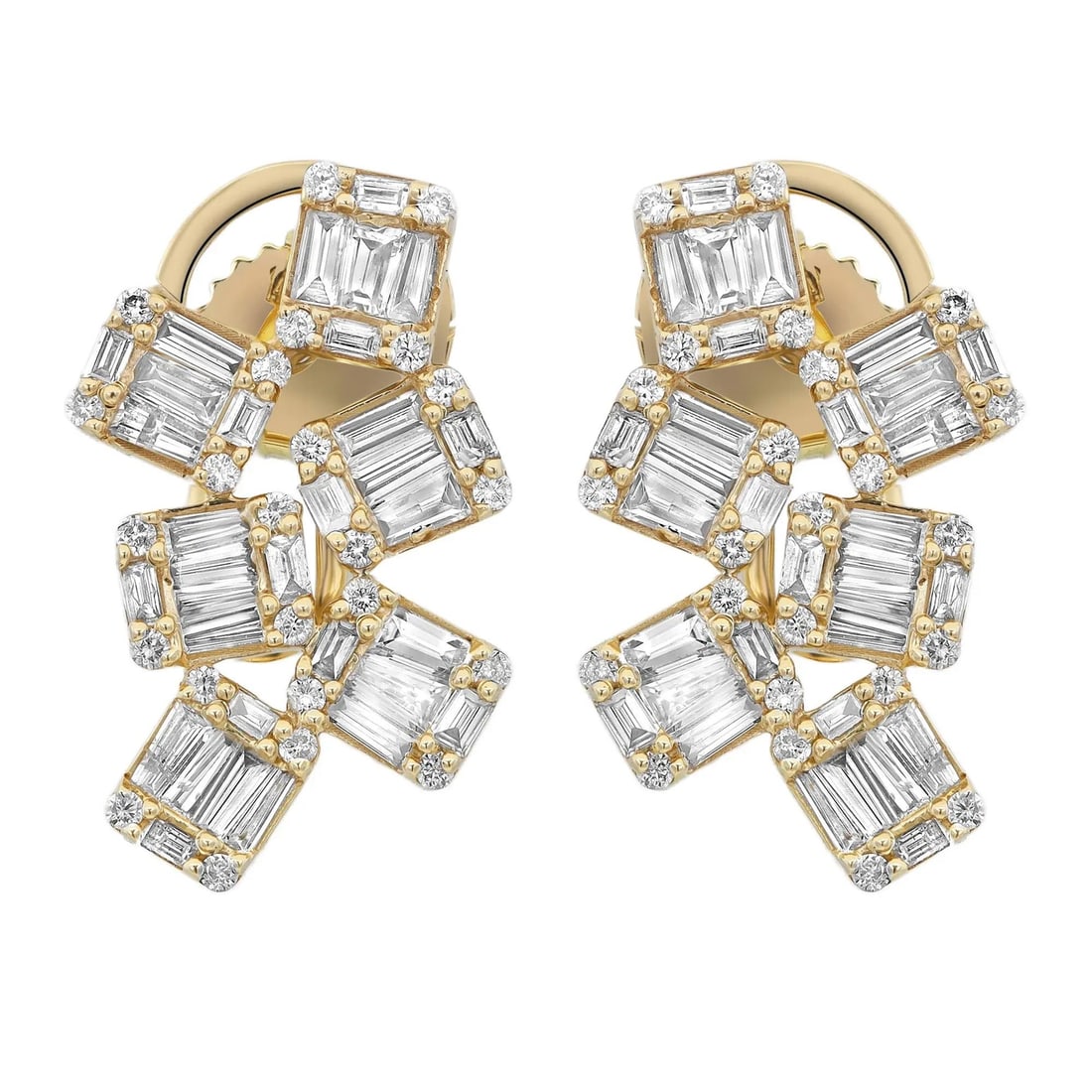 Rachel Koen 14K Yellow Gold Diamond Stud Earrings 2.39ctw Baguette Round Cut: Rachel Koen 14K Yellow Gold Diamond Stud Earrings 2.39ctw Baguette Round Cut Enhance your jewelry collection with these exquisite diamond stud earrings, expertly crafted from 14K yellow gold. Featurin