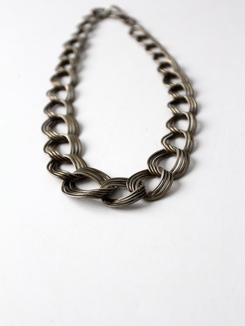 Vintage Silver Tone Ring Chain Link Necklace 17 inch (1 of 6)