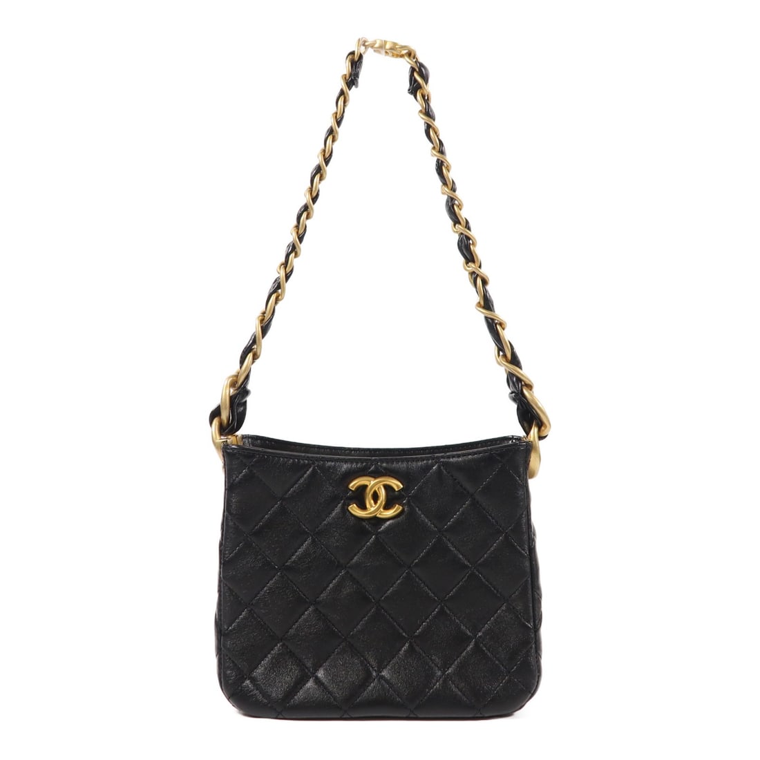 CHANEL Black Calfskin Leather GHW Hobo Chain Shoulder Bag: CHANEL Black Calfskin Leather GHW Hobo Chain Shoulder Bag This elegant CHANEL CC Hobo Chain Shoulder Bag is crafted from luxurious black calfskin leather, showcasing the brand's signature style. With