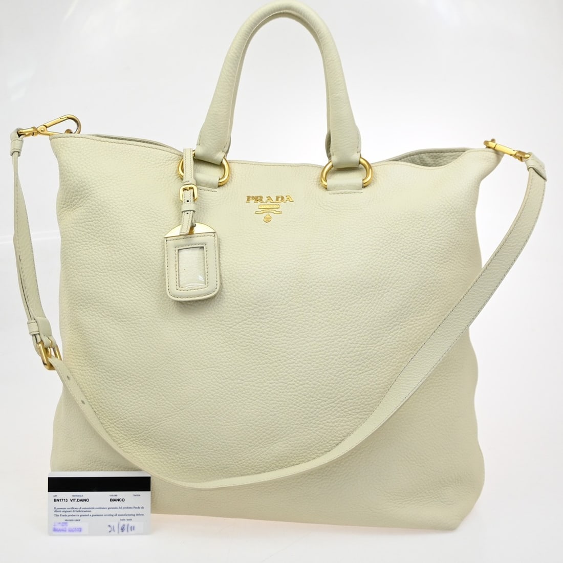 White Prada Convertible Tote Bag with Side Zipper (1 of 1)