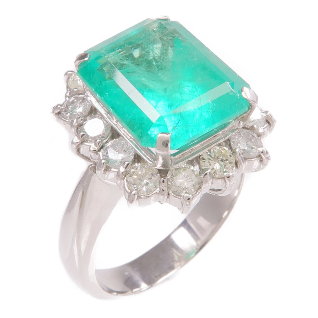 Emerald and Diamond Platinum Ring Size 7 in PT900 (1 of 8)