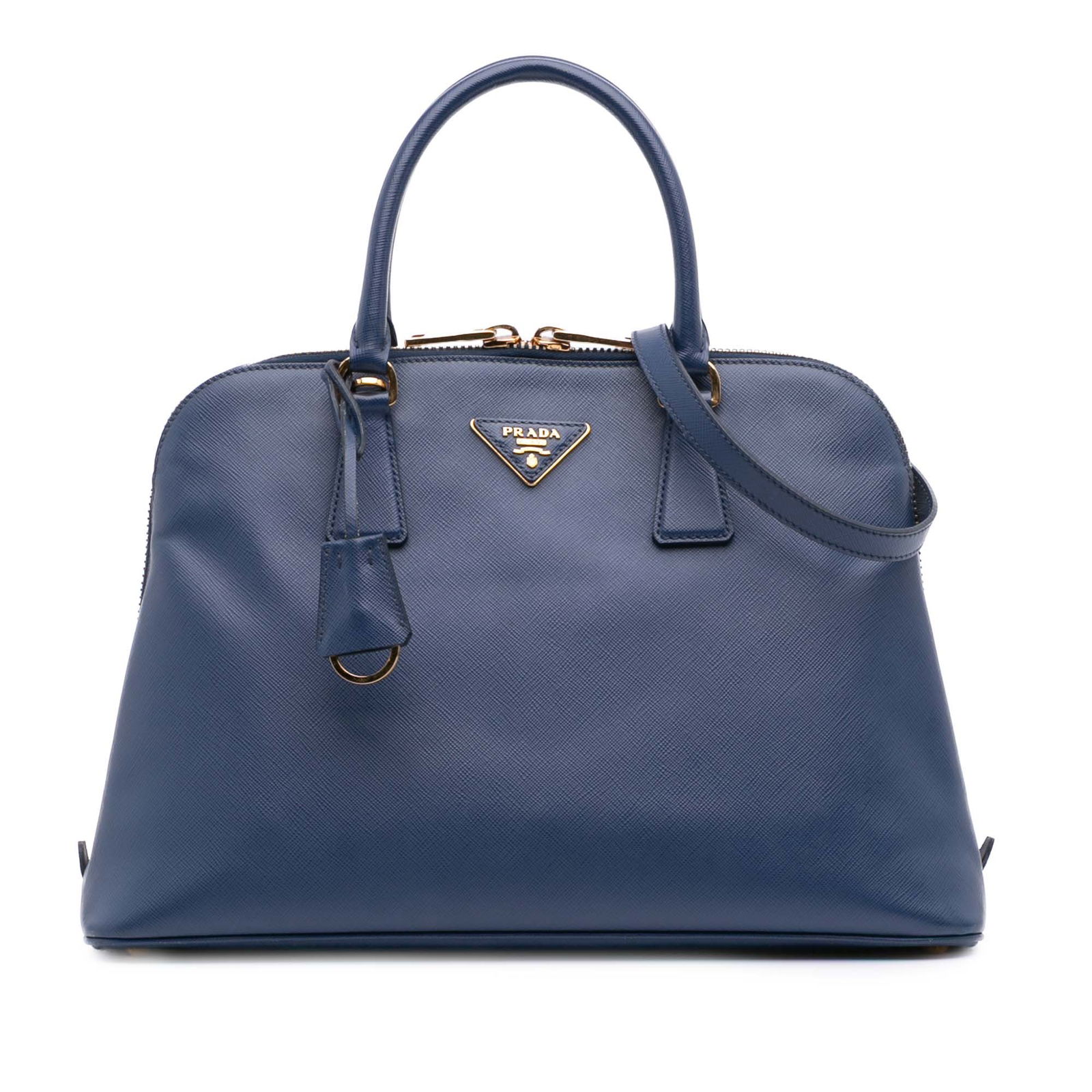 Prada Medium Saffiano Lux Promenade Satchel Blue Leather Bag (1 of 14)
