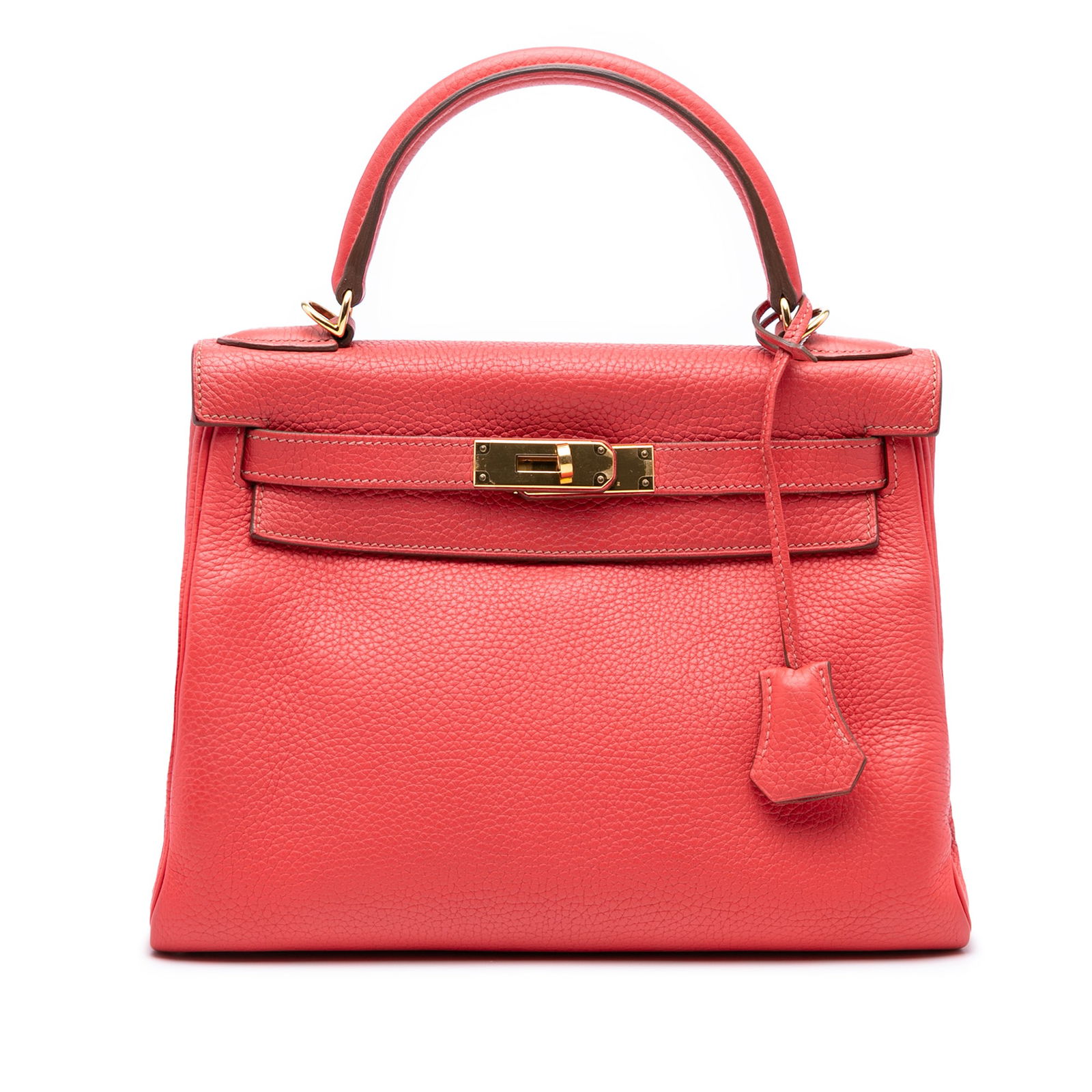 Hermes Togo Kelly II Retourne 28 Red Leather Handbag: Hermes Togo Kelly II Retourne 28 Red Leather Handbag The Hermes Togo Kelly II Retourne 28 is a luxurious handbag crafted from Togo leather in a striking Rouge Pivoine color. This elegant piece feature