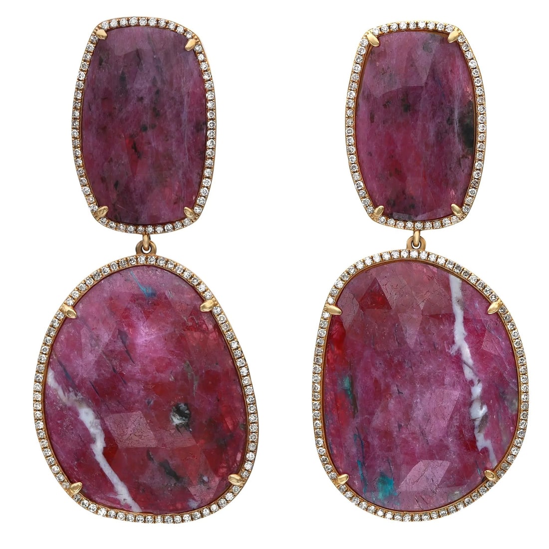 Rachel Koen Ruby Diamond Drop Earrings 18K Yellow Gold 48.35 ctw (1 of 6)