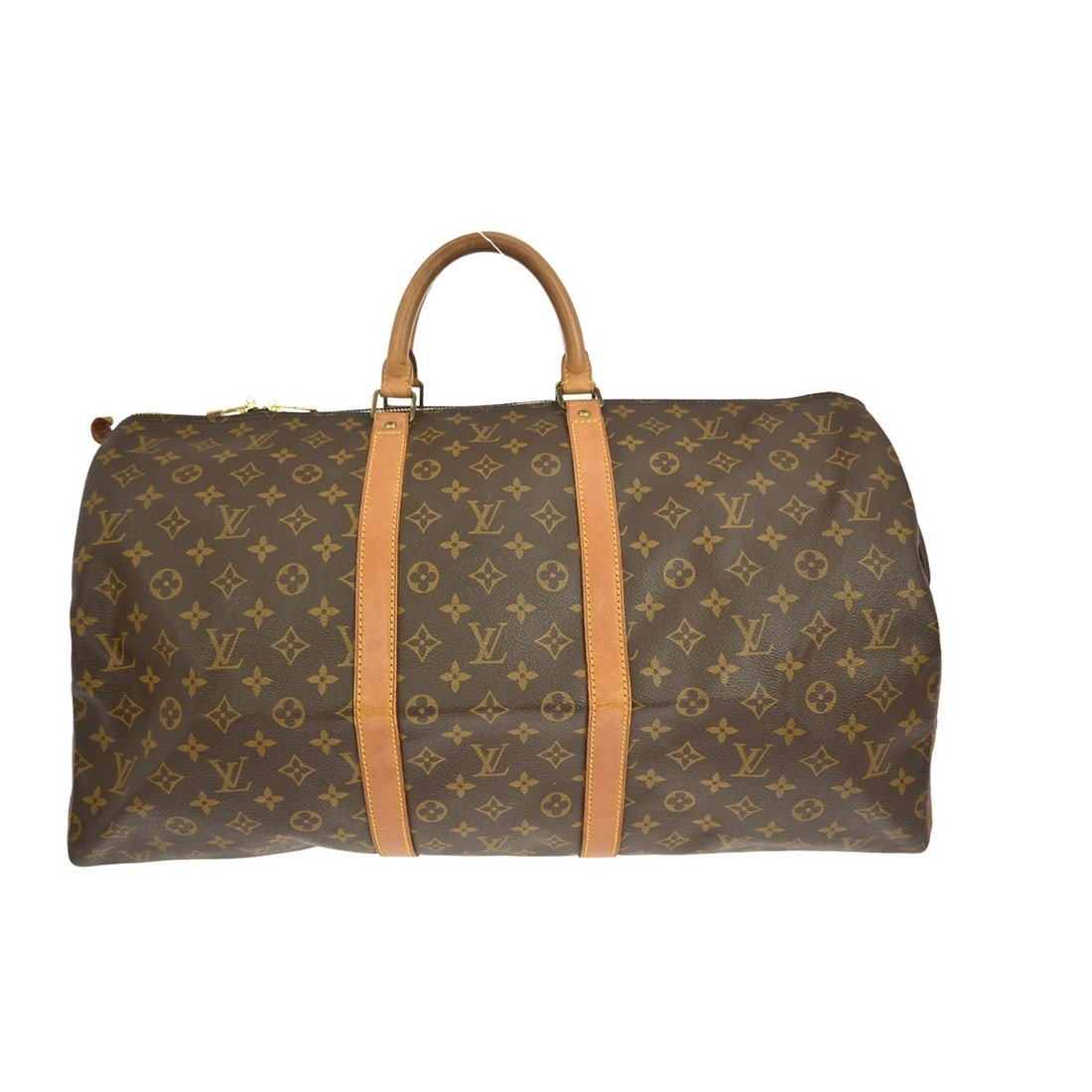 Louis Vuitton Keepall 55 Brown Travel Handbag: Louis Vuitton Keepall 55 Brown Travel Handbag This pre-owned Louis Vuitton Keepall 55 travel bag is crafted in brown leather and is designed for female use. It shows noticeable signs of wear, includin