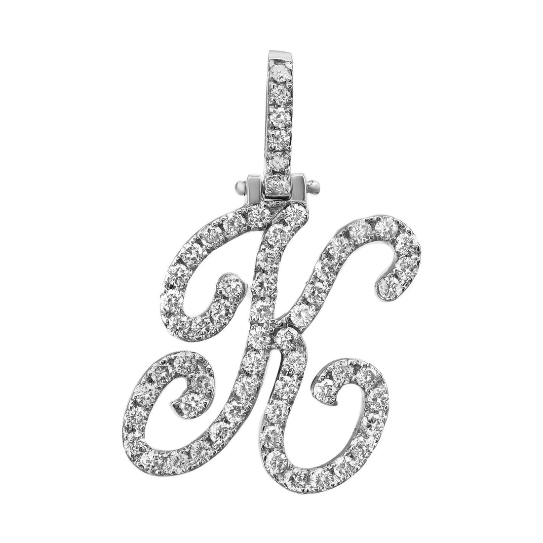 Rachel Koen 14K White Gold Diamond K Initial Pendant 0.82ct (1 of 4)