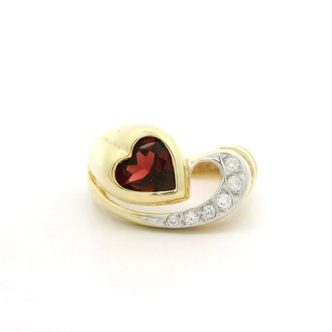 14k Yellow Gold Heart Garnet Diamond Swirl Band Ring 0.56ctw (1 of 5)