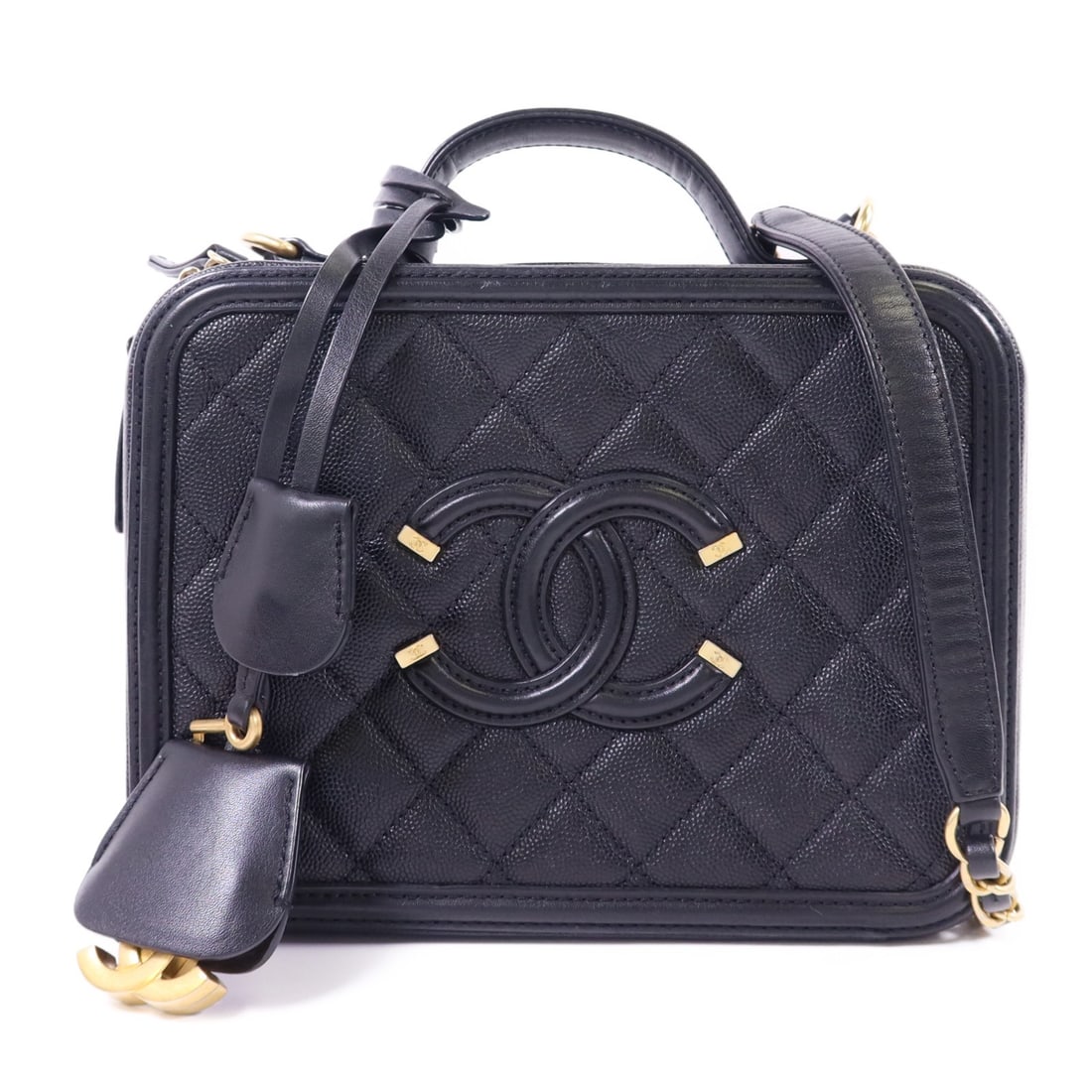 Black Calfskin CHANEL Vanity Shoulder Bag with CC and Gold Hardware (1 of 18)