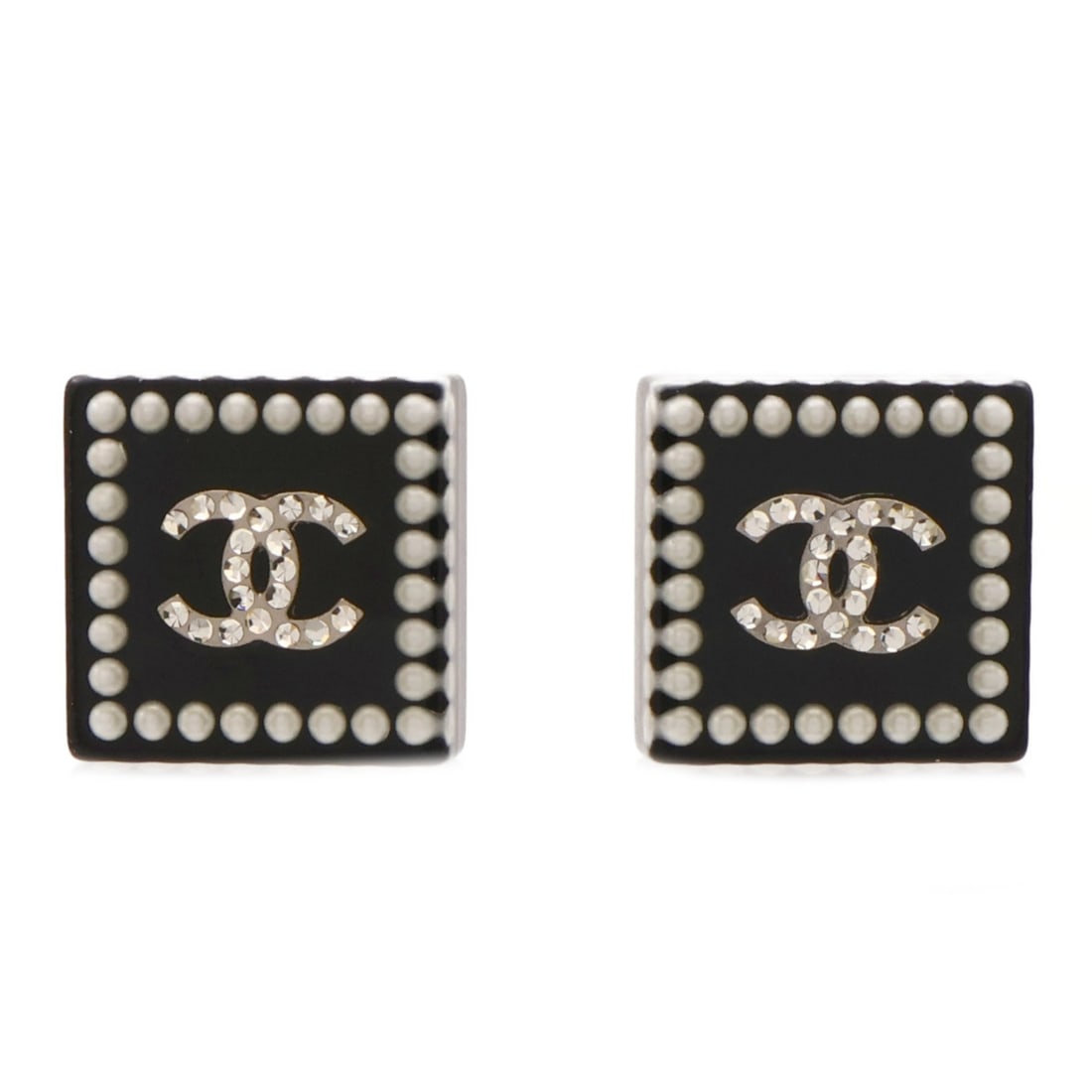 Black and White PVC Pierced Earrings with CC Logo by CHANEL (1 of 8)