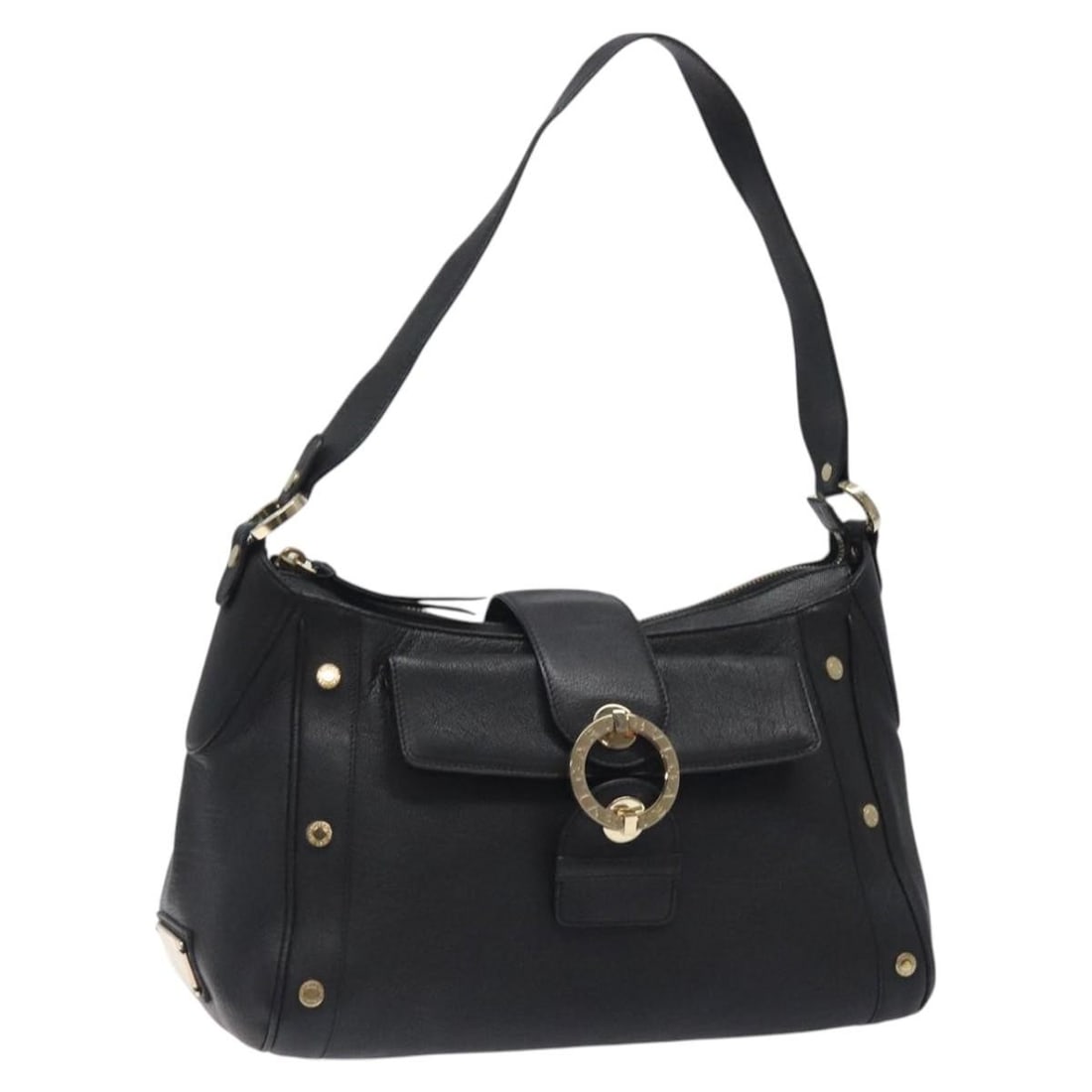 BVLGARI Black Gold Leather Shoulder Bag Made in Italy (1 of 18)