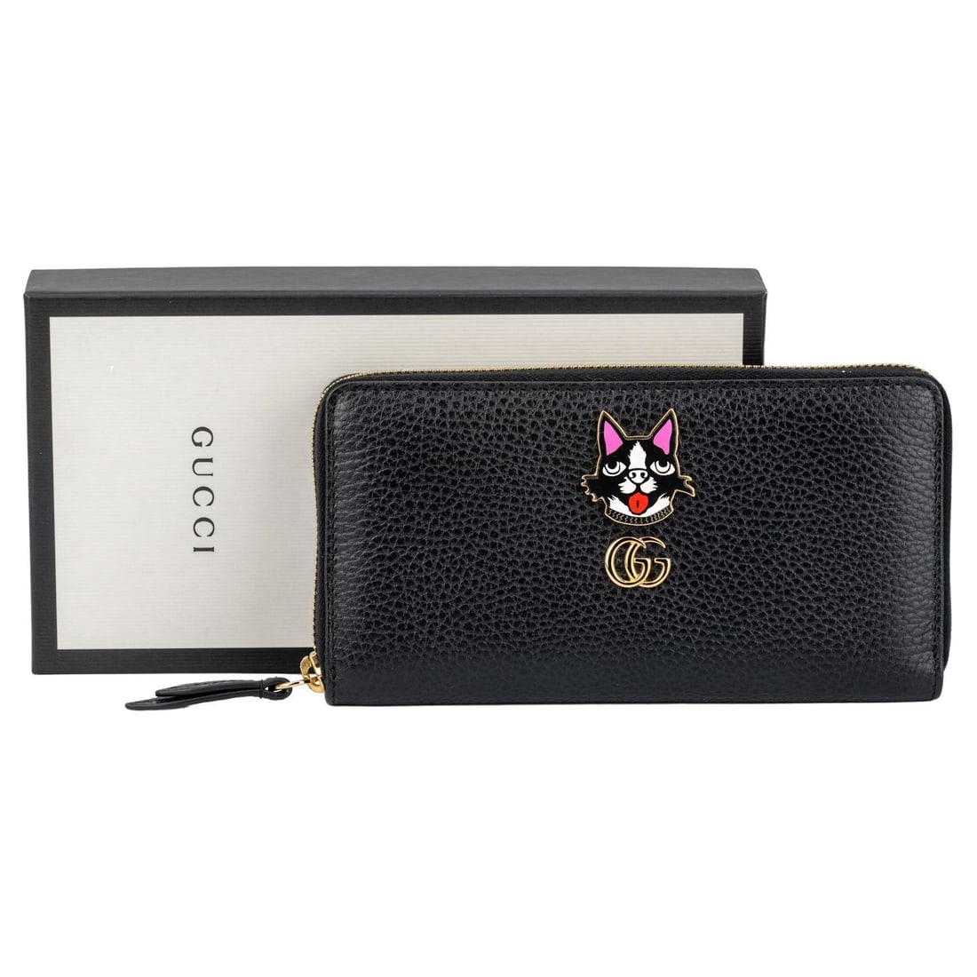 Gucci Limited Edition Black Zip Around Cat Wallet Italy (1 of 8)