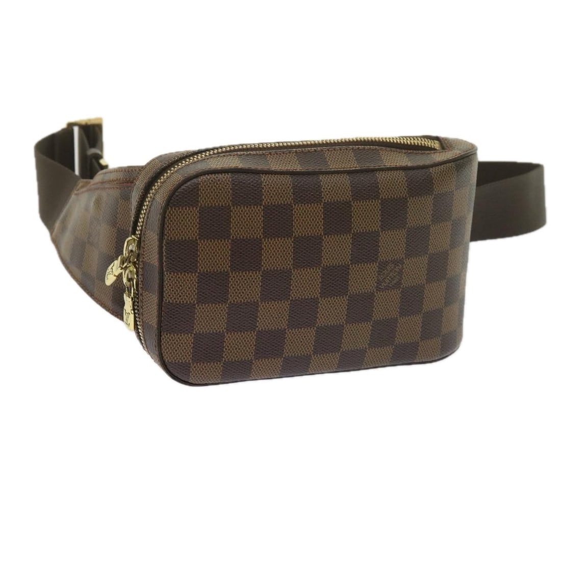 Damier Ebene Geronimos Brown Waist Bag by Louis Vuitton: Damier Ebene Geronimos Brown Waist Bag by Louis Vuitton This pre-owned Louis Vuitton Damier Ebene Geronimos Waist Bag features a brown checked exterior with minor rubbing on the surface and shoulder s