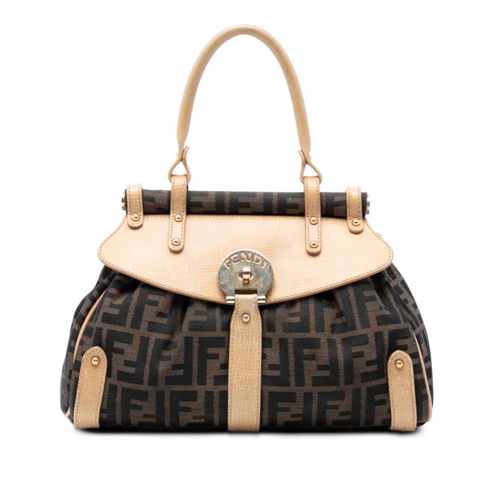 Fendi Medium Zucca Canvas Tote Bag with Leather Trim: Fendi Medium Zucca Canvas Tote Bag with Leather Trim This Fendi Medium Zucca Canvas Magic Tote is a stylish and practical accessory crafted in Italy. It features a robust canvas body complemented by l