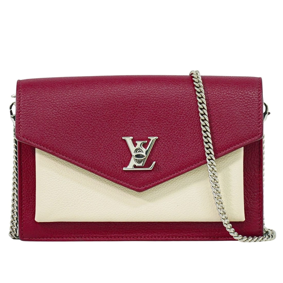 Louis Vuitton Mylockme Red Chain Pochette Clutch Bag: Louis Vuitton Mylockme Red Chain Pochette Clutch Bag This Louis Vuitton Mylockme Chain Pochette in red features a sleek design with a chain strap, making it a stylish choice for women. The bag is in e