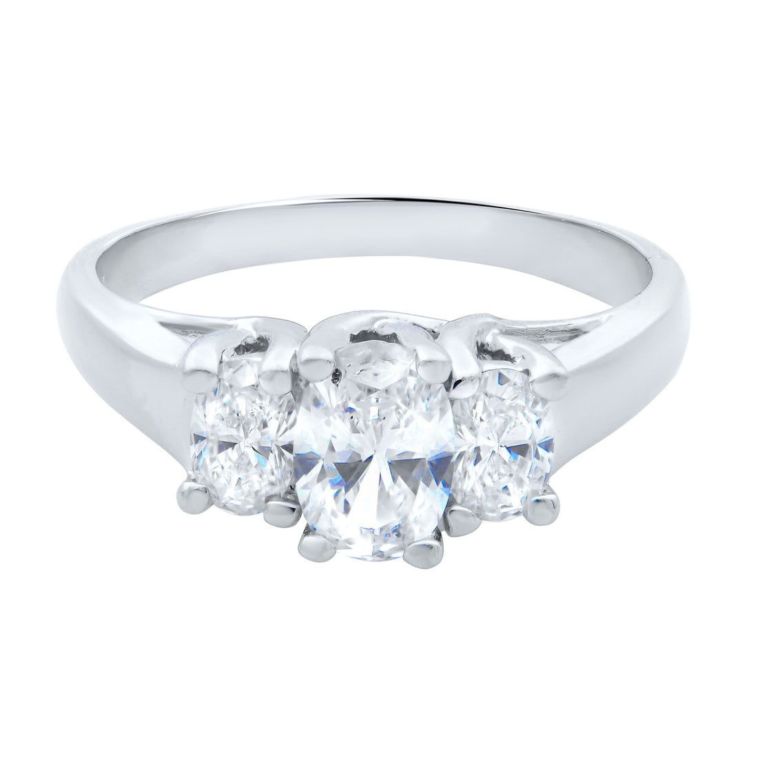 Rachel Koen 14k White Gold Three-Stone Oval Diamond Engagement Ring 1.10Cttw: Rachel Koen 14k White Gold Three-Stone Oval Diamond Engagement Ring 1.10Cttw This exquisite three-stone engagement ring features three stunning oval diamonds, totaling approximately 1.10 carats, exper