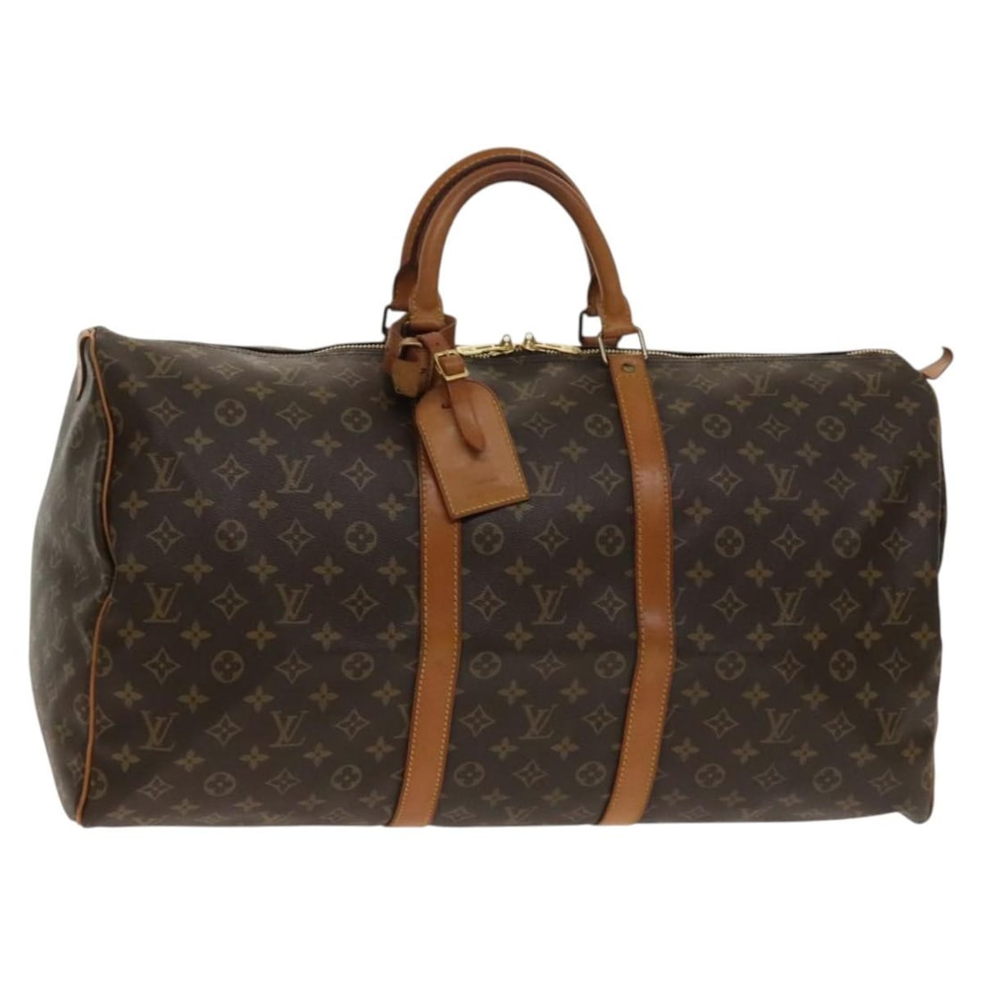 Keepall 55 Boston Travel Bag by Louis Vuitton in Brown: Keepall 55 Boston Travel Bag by Louis Vuitton in Brown This pre-owned Louis Vuitton Keepall 55 Boston bag features a brown design and is intended for female use. It shows signs of use, including surfa