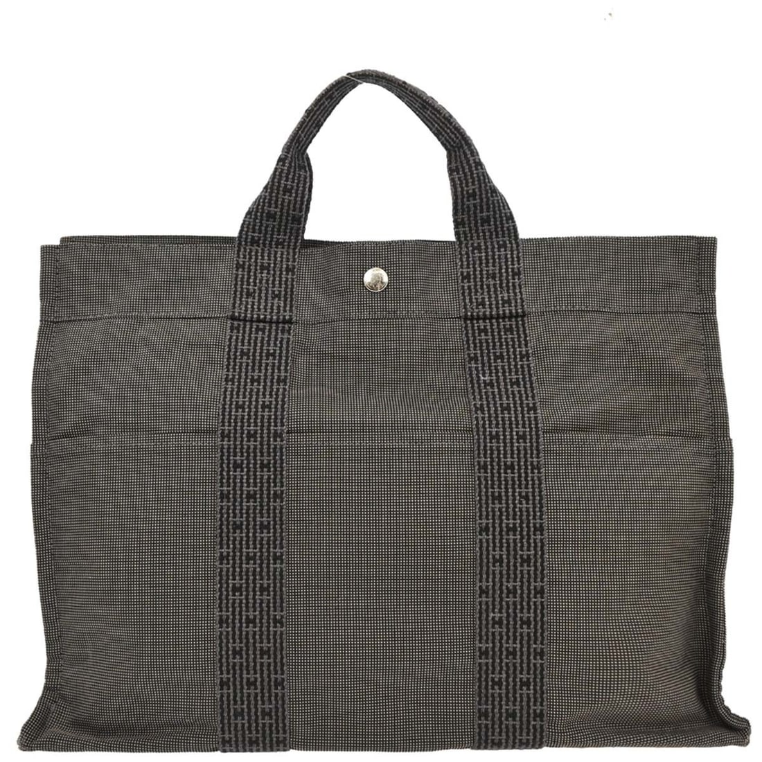 Hermes Fourre Tout Gray and Black Canvas Tote Bag (1 of 1)