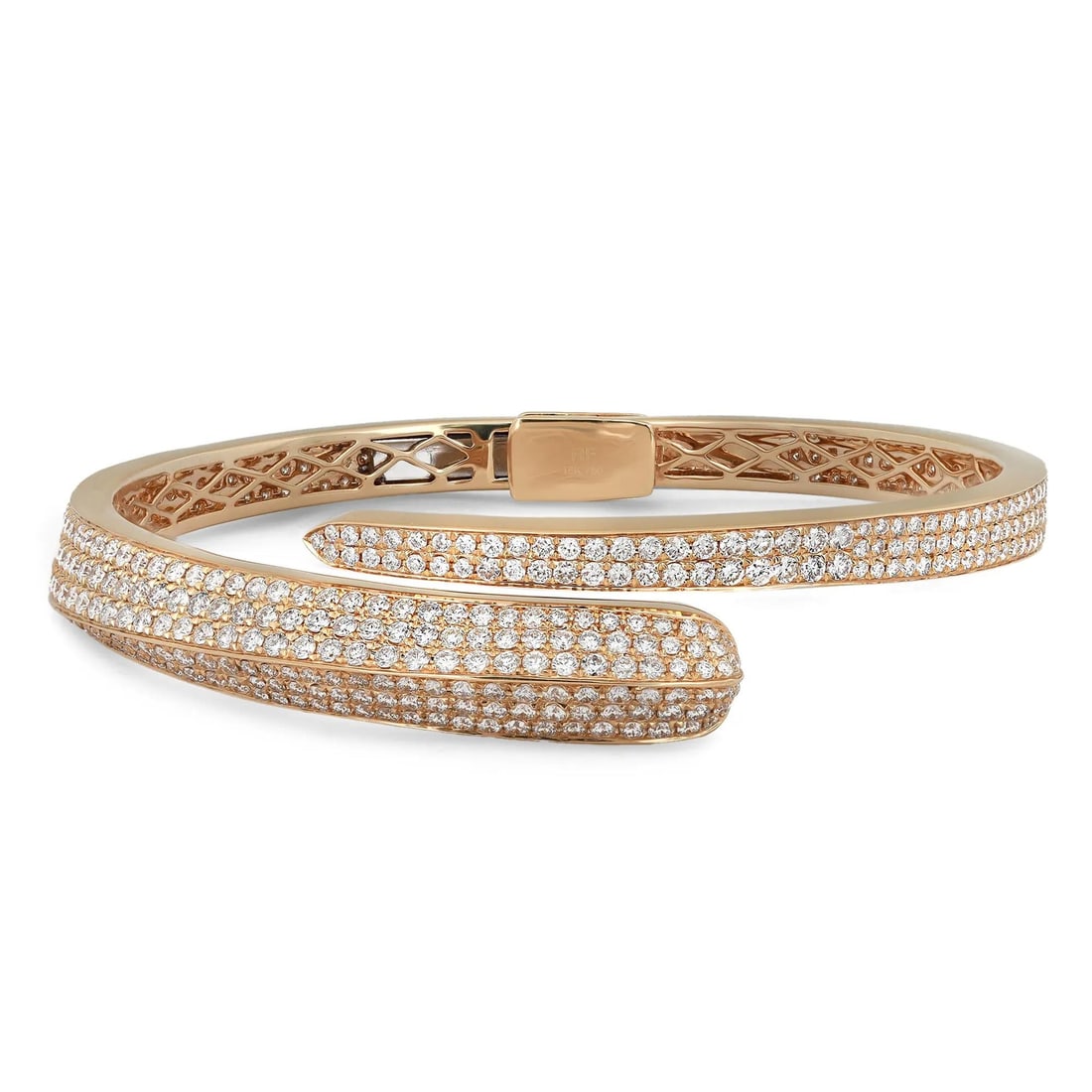 Rachel Koen 18K Yellow Gold Pave Set Diamond Spiral Bangle Bracelet 4.31Cttw (1 of 6)