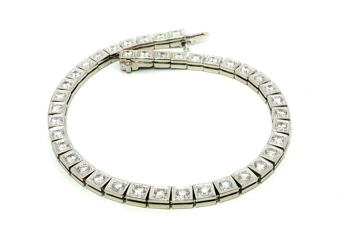 Vintage White Gold 2.8ct Diamond Milgrain Tennis Bracelet 7.75in (1 of 11)
