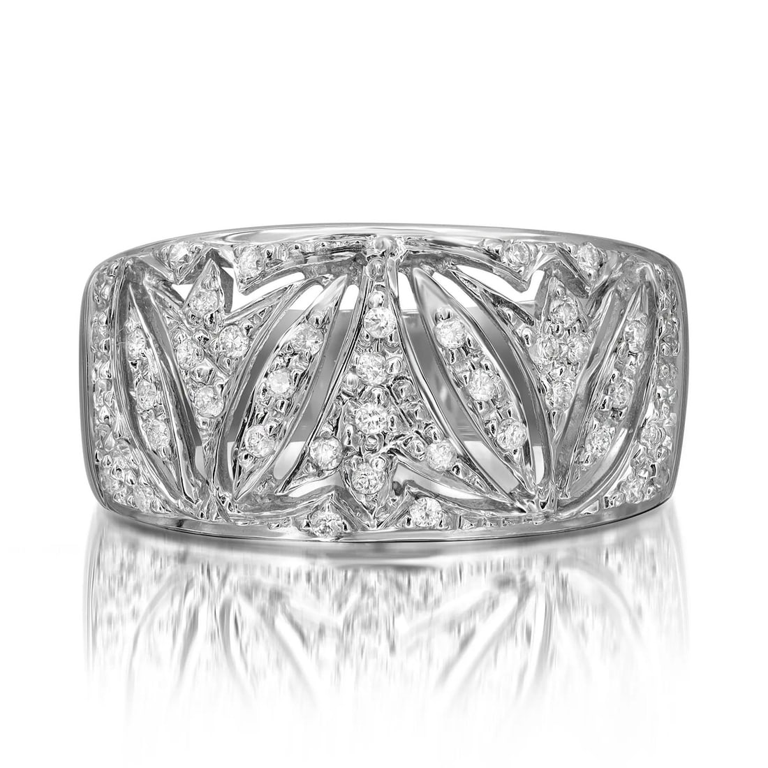 Rachel Koen 14K White Gold Pave Set Diamond Wide Band Ring 0.27ctw: Rachel Koen 14K White Gold Pave Set Diamond Wide Band Ring 0.27ctw This stunning wide band ring showcases a beautiful arrangement of pave set round brilliant cut diamonds, all elegantly crafted in hig