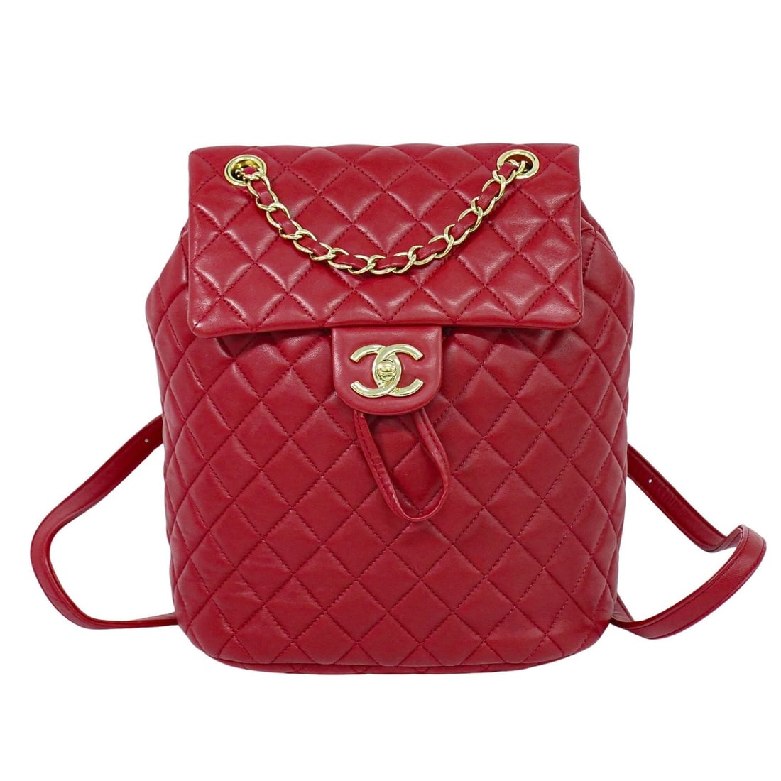 Chanel Matelasse Red Leather Urban Spirit Backpack: Chanel Matelasse Red Leather Urban Spirit Backpack This pre-owned Chanel Urban Spirit Backpack in red features the signature CC Matelasse leather design. It is in very good condition, with some signs