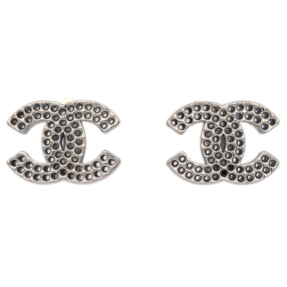Chanel CC Clip-On Earrings Silver Plated 03P France (1 of 4)