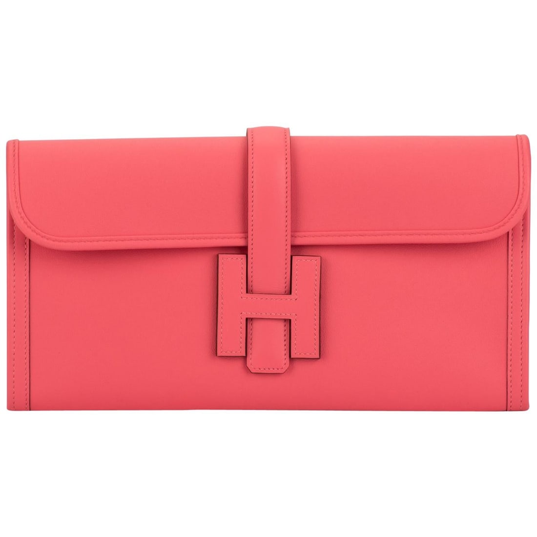 Hermes Jige Elan Clutch 29cm Rare Rose Azalee Swift Leather: Hermes Jige Elan Clutch 29cm Rare Rose Azalee Swift Leather Experience elegance with this stunning Hermes Jige Elan Clutch, crafted in the rare Rose Azalee color. Made from luxurious swift leather, th