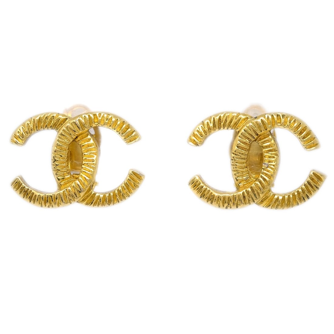Gold Tone Clip-On Earrings by Chanel with CC Logo: Gold Tone Clip-On Earrings by Chanel with CC Logo These Chanel CC clip-on earrings feature a gold tone finish and are designed for women. The earrings are in excellent, un-used condition and present n
