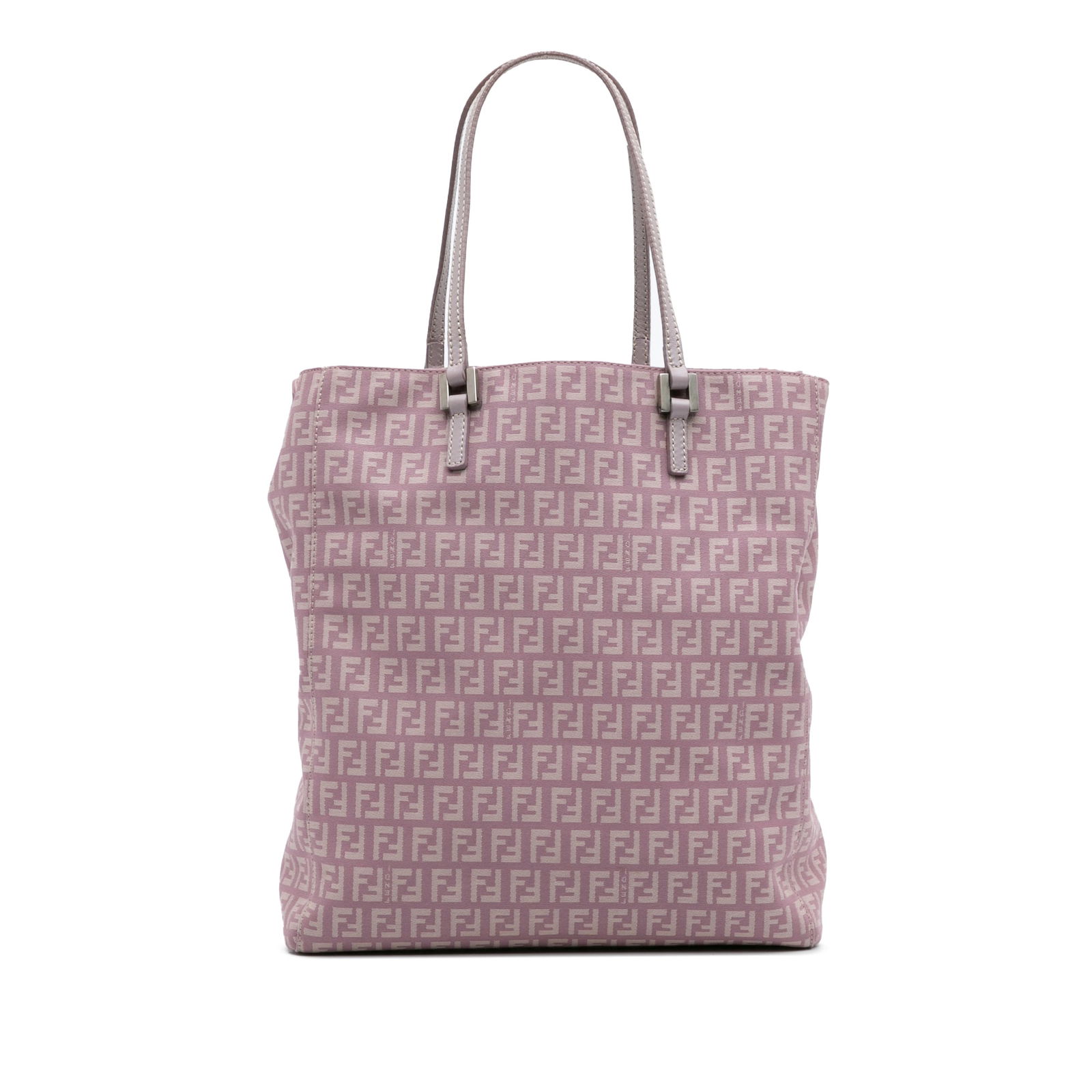 Fendi Zucchino Purple Canvas Tote with Repainted Handles: Fendi Zucchino Purple Canvas Tote with Repainted Handles This Fendi Zucchino Canvas Tote is a stylish accessory crafted with a durable canvas body. It features flat leather handles and an open top, ma