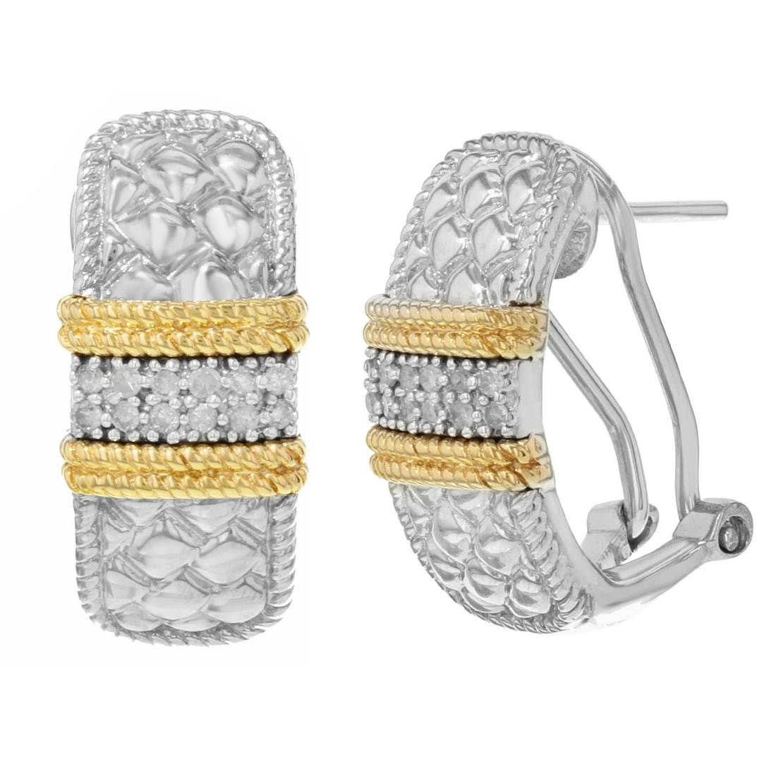 Rachel Koen 14k White Yellow Gold Diamond Huggie Earrings 0.03ct (1 of 3)