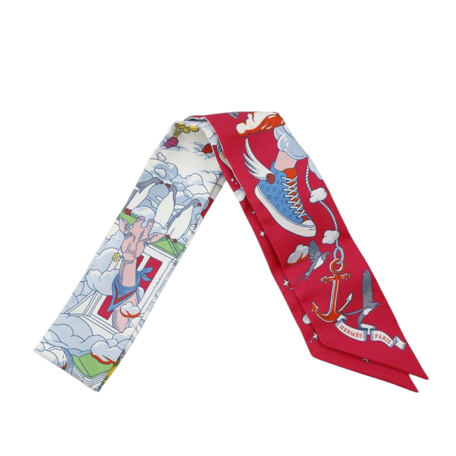 Hermes Sur Mon Nuage Pink Silk Twilly Scarf (1 of 8)