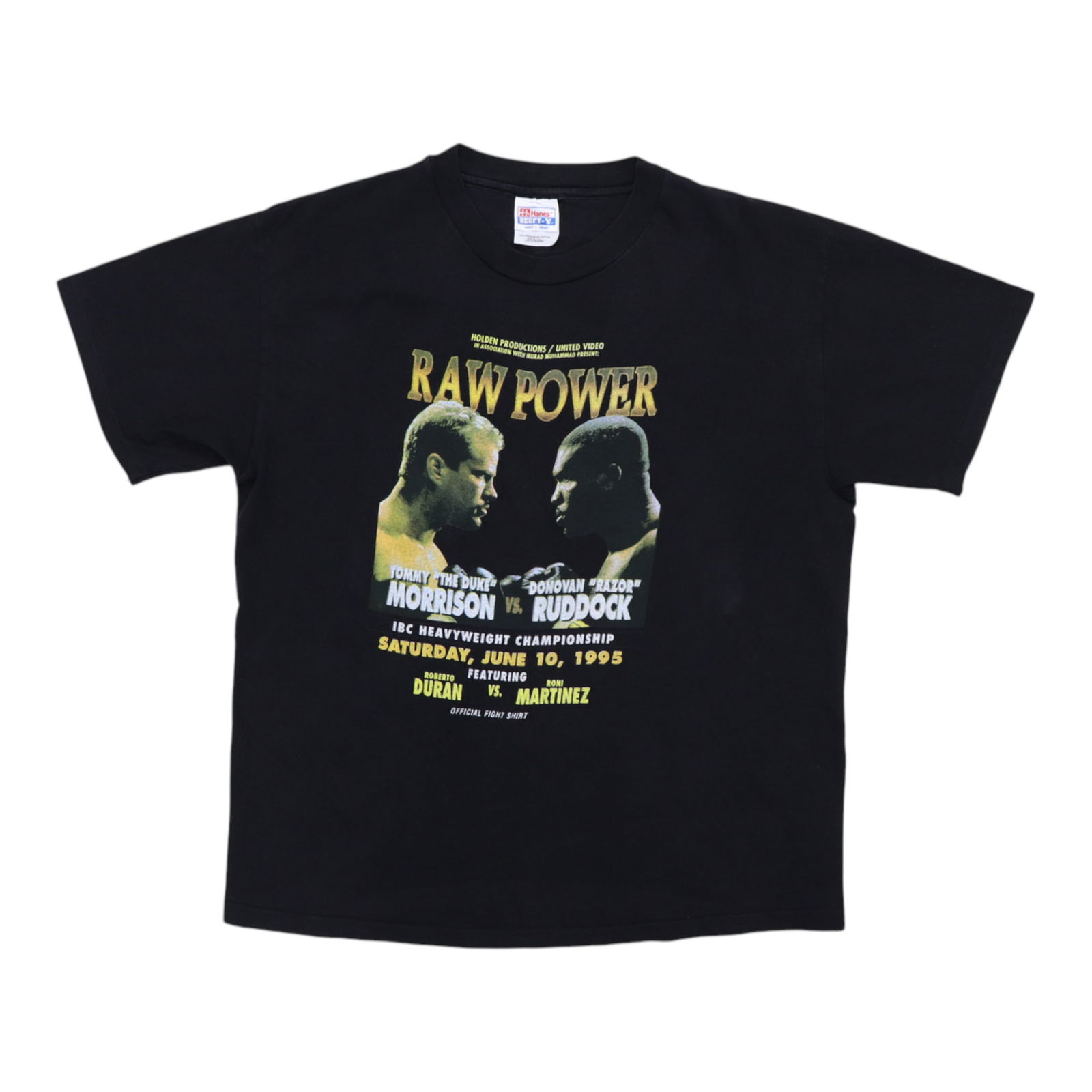 Vintage 1995 Tommy Morrison Donnovon Ruddock Black Shirt: Vintage 1995 Tommy Morrison Donnovon Ruddock Black Shirt Discover the original 1995 Tommy Morrison Donnovon Ruddock Shirt, a true vintage piece that showcases the spirit of the 90s. Crafted from 100%