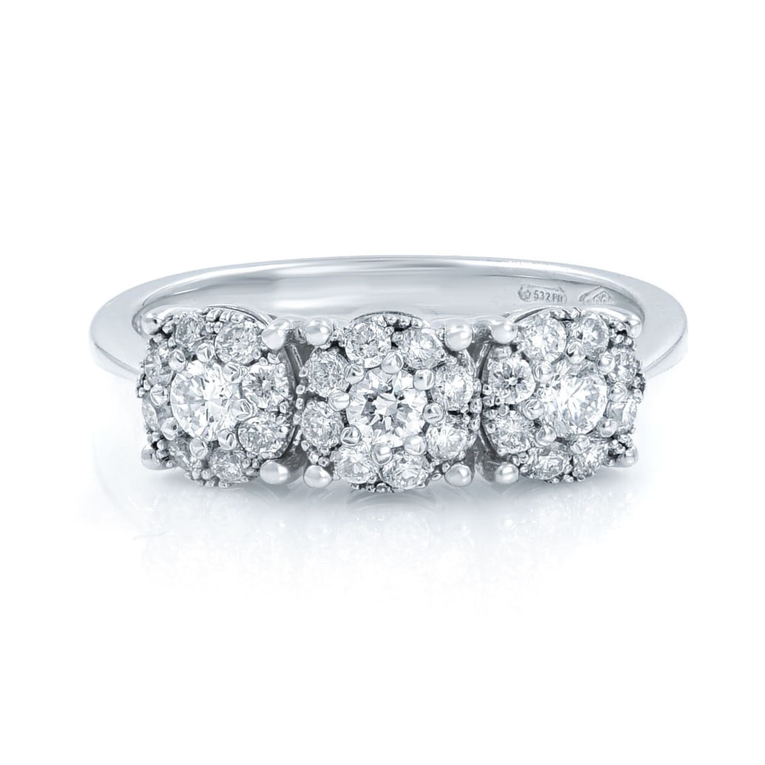 Rachel Koen 18K White Gold 0.75ct Three Round Cluster Diamond Ring: Rachel Koen 18K White Gold 0.75ct Three Round Cluster Diamond Ring This elegant three round cluster diamond engagement ring, designed by Rachel Koen, is crafted from luxurious 18K white gold. The ring