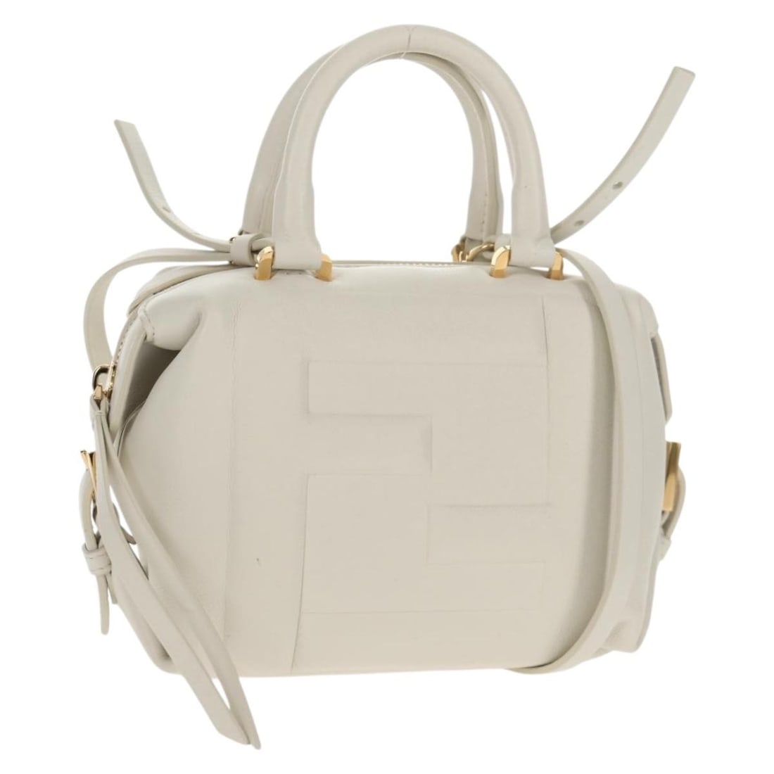 FENDI Leather 2-Way Hand Bag White Gold Authentic 134353AM (1 of 18)