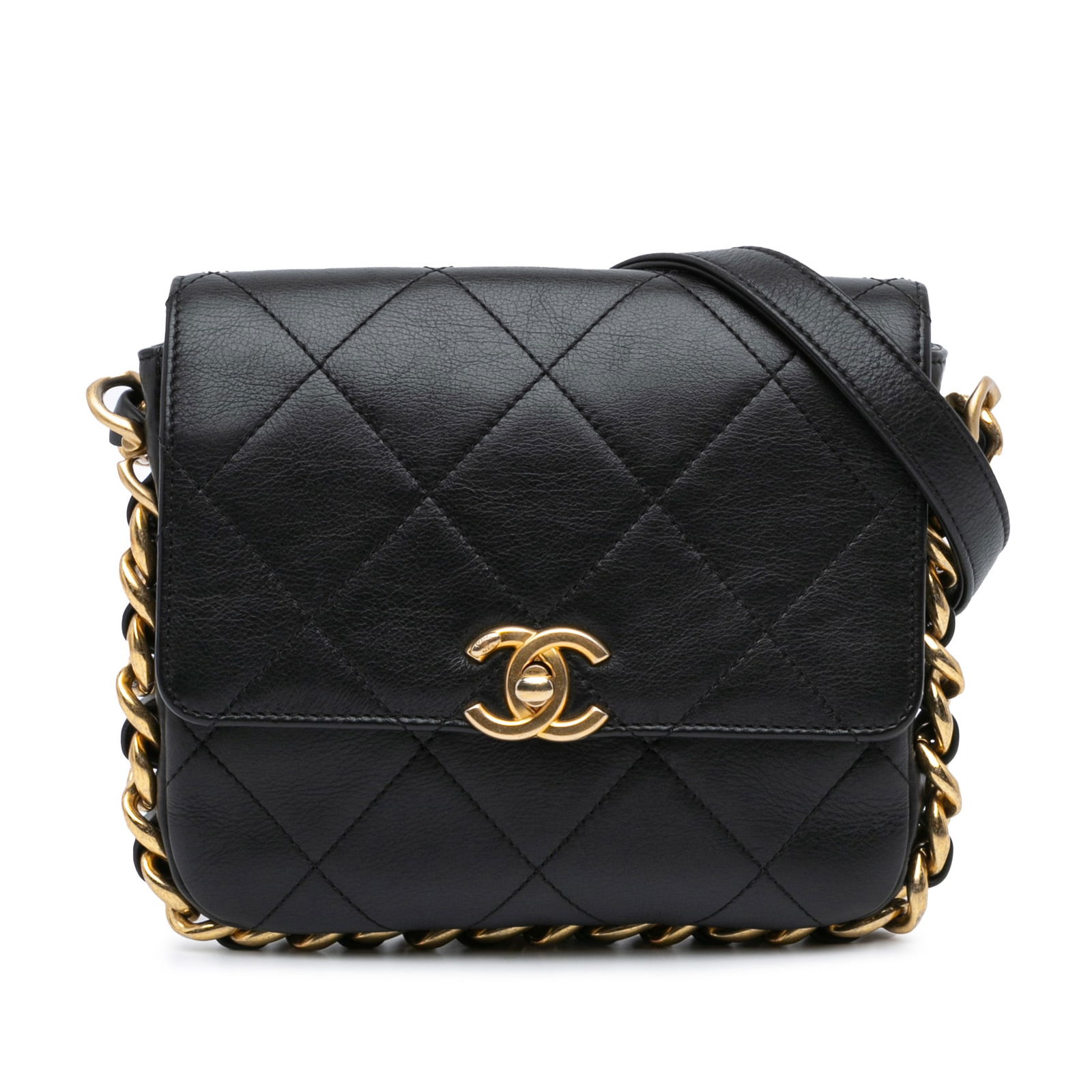 Chanel Small Quilted Calfskin Chain Flap Crossbody Bag Black (1 of 8)