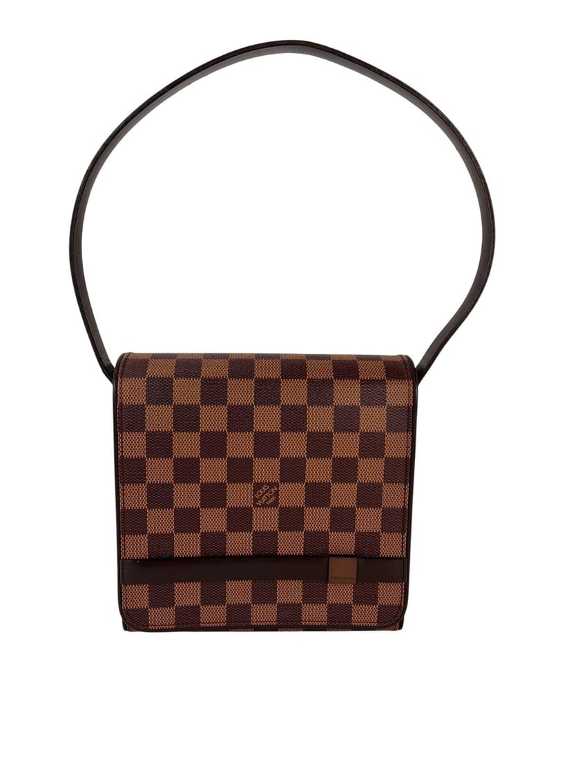 Louis Vuitton Mini Tribecca Damier Ebene Shoulder Bag Red Lining Gunmetal Hardware: Louis Vuitton Mini Tribecca Damier Ebene Shoulder Bag Red Lining Gunmetal Hardware Elevate your style with the Louis Vuitton Mini Tribecca Damier Ebene Shoulder Bag, a chic accessory perfect for casua