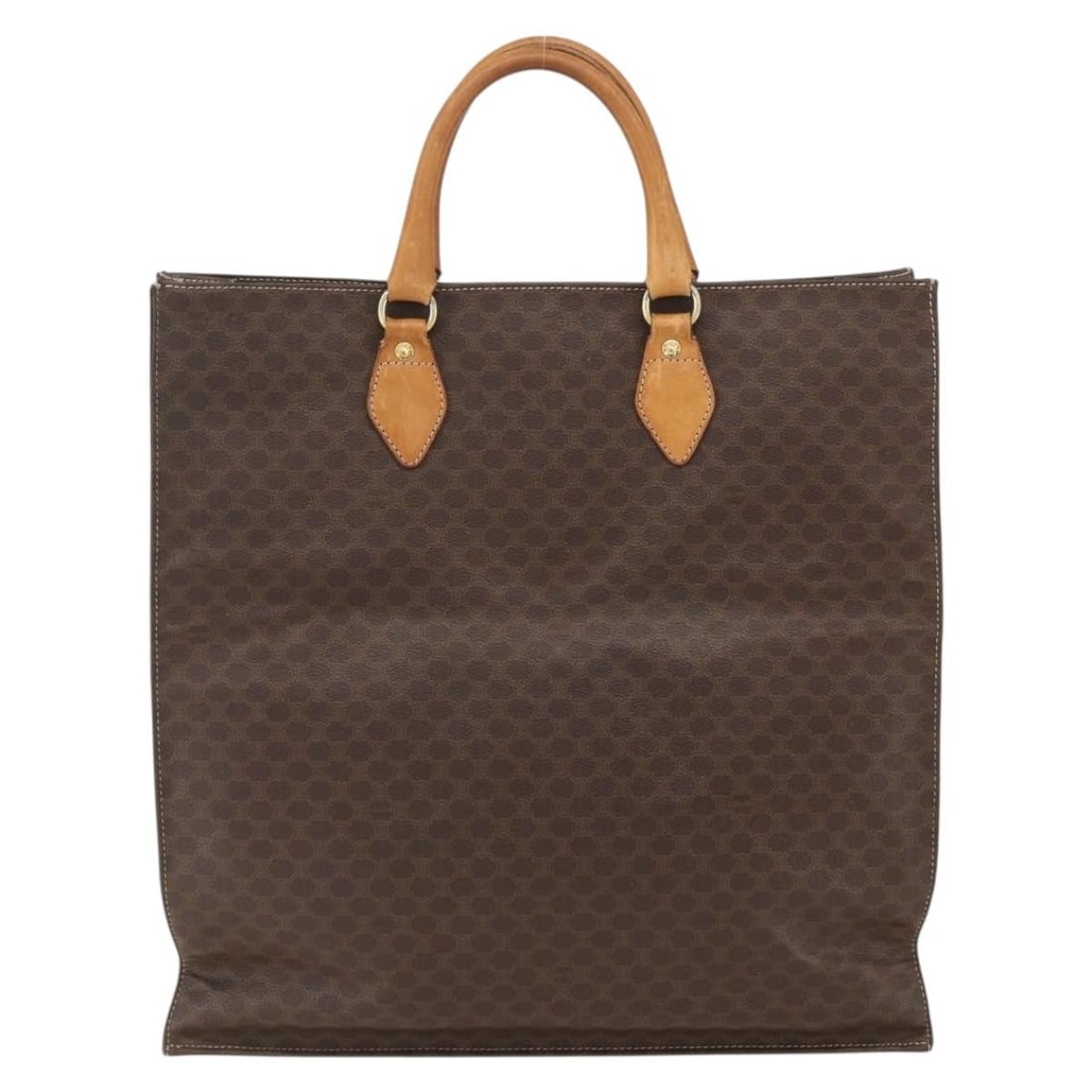 Vintage Macadam Pattern Tote by Celine in Brown: Vintage Macadam Pattern Tote by Celine in Brown This pre-owned Celine Macadam tote bag features a classic brown design and is intended for female use. The bag shows noticeable signs of wear, including
