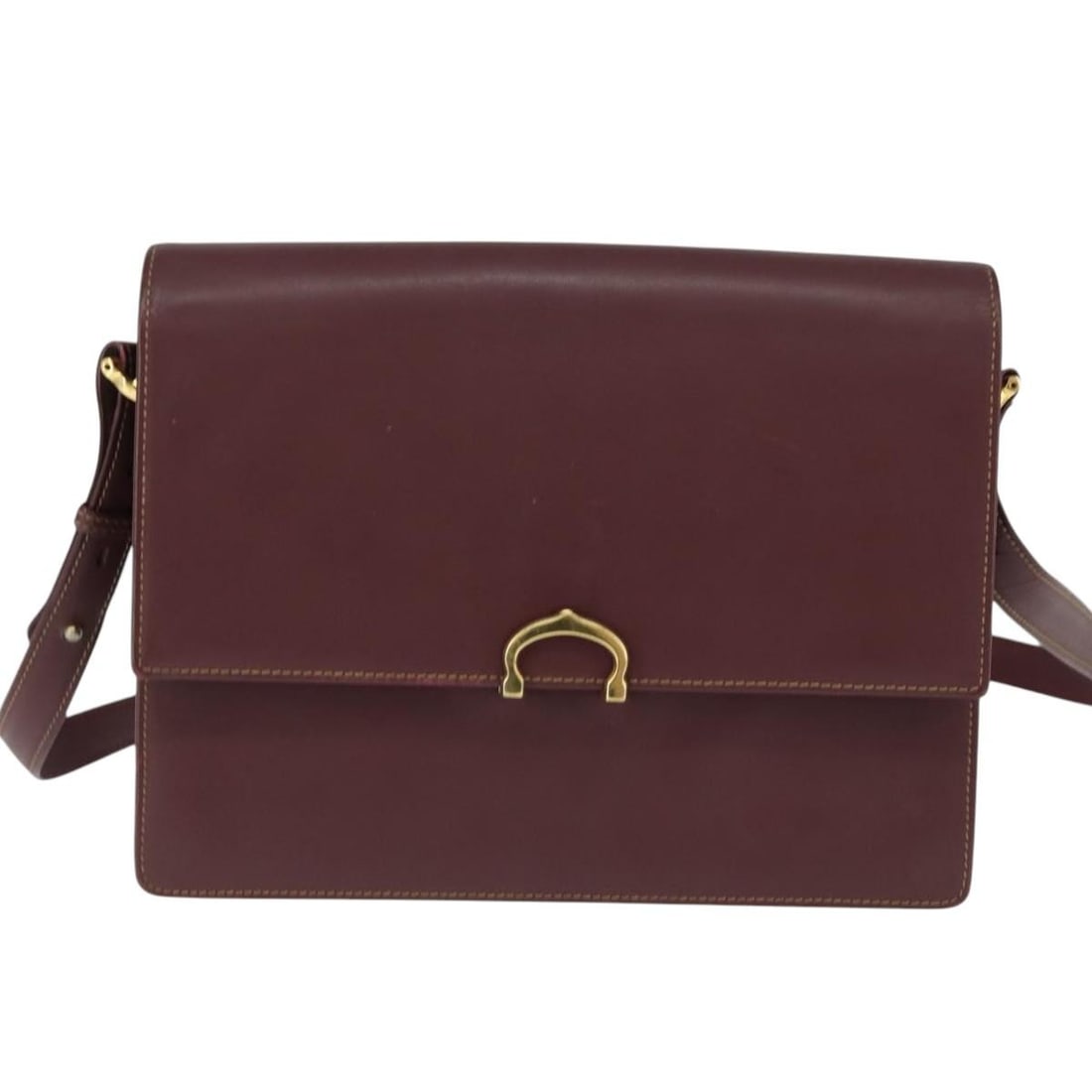 Must de Cartier burgundy shoulder bag with strap and interior wear (1 of 2)