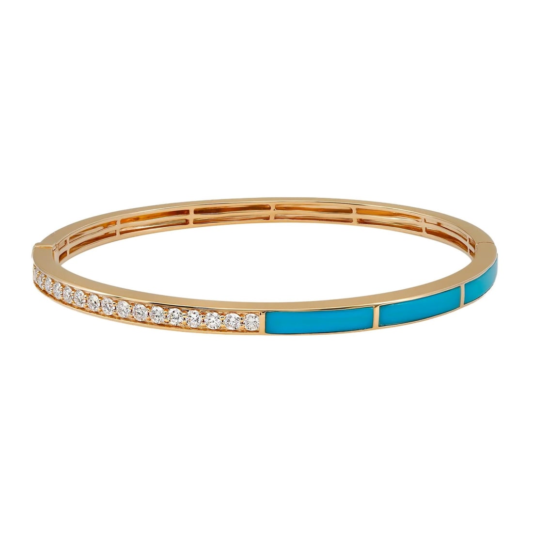 Rachel Koen 18K Yellow Gold Bangle Bracelet with 0.73Cttw Diamonds and Blue Enamel: Rachel Koen 18K Yellow Gold Bangle Bracelet with 0.73Cttw Diamonds and Blue Enamel This exquisite bangle bracelet features a stunning design that combines elegance and modern style. Crafted from 18K y