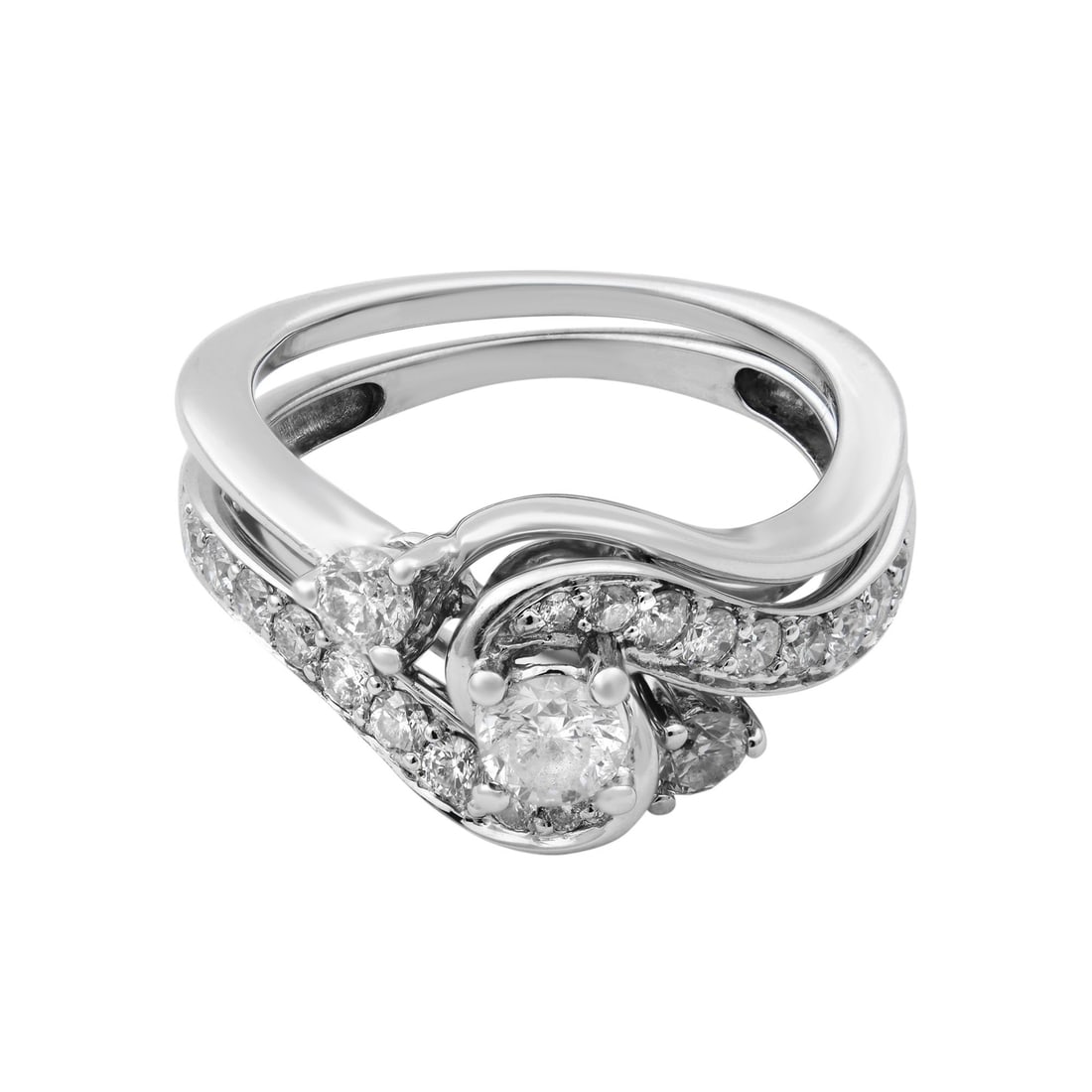 Rachel Koen 14K White Gold Diamond Engagement Ring Set 0.60 Cttw Size 5.5: Rachel Koen 14K White Gold Diamond Engagement Ring Set 0.60 Cttw Size 5.5 This exquisite Rachel Koen two-piece ring set features a stunning design crafted from 14K white gold. The set includes an enga