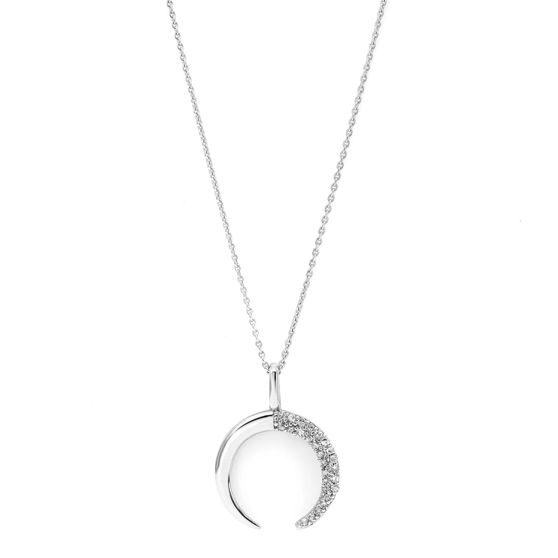 Rachel Koen Diamond Crescent Moon Pendant Necklace 14K White Gold 0.10ct (1 of 6)