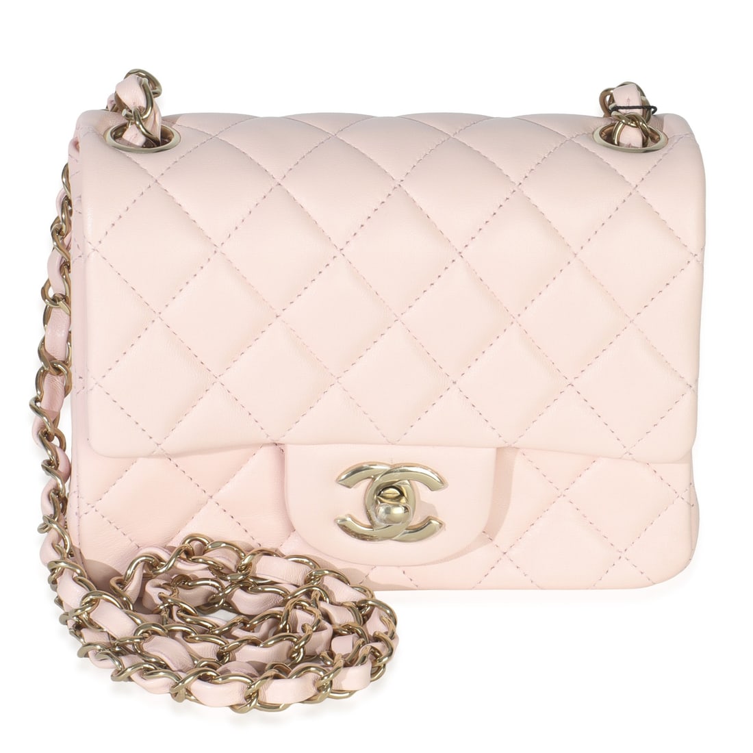 Chanel Mini Square Flap Shoulder Bag Pink Quilted Lambskin Leather (1 of 8)