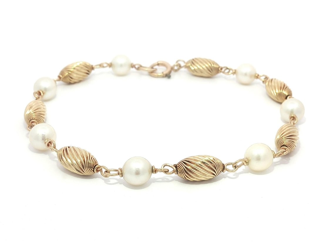 Vintage 12-14k Yellow Gold Pearl Bead Bracelet 6.75in (1 of 7)